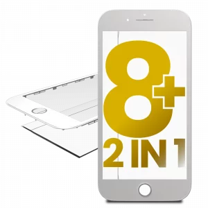 Glass With Frame Pre-Installed For iPhone 8 Plus (White) (Premium / 2 in 1) (2 Pack)