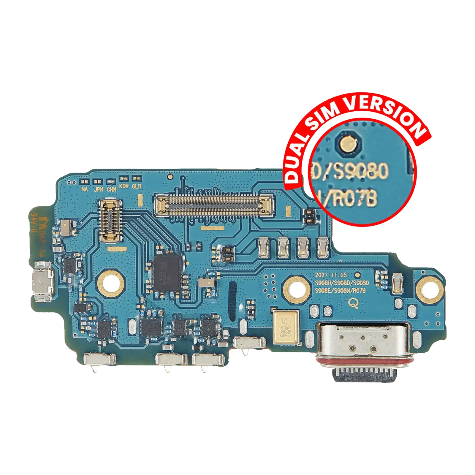 Charging Port Board With Sim Card Reader For Samsung Galaxy S22 Ultra 5G (S9080) (Dual Sim Version) (Premium)