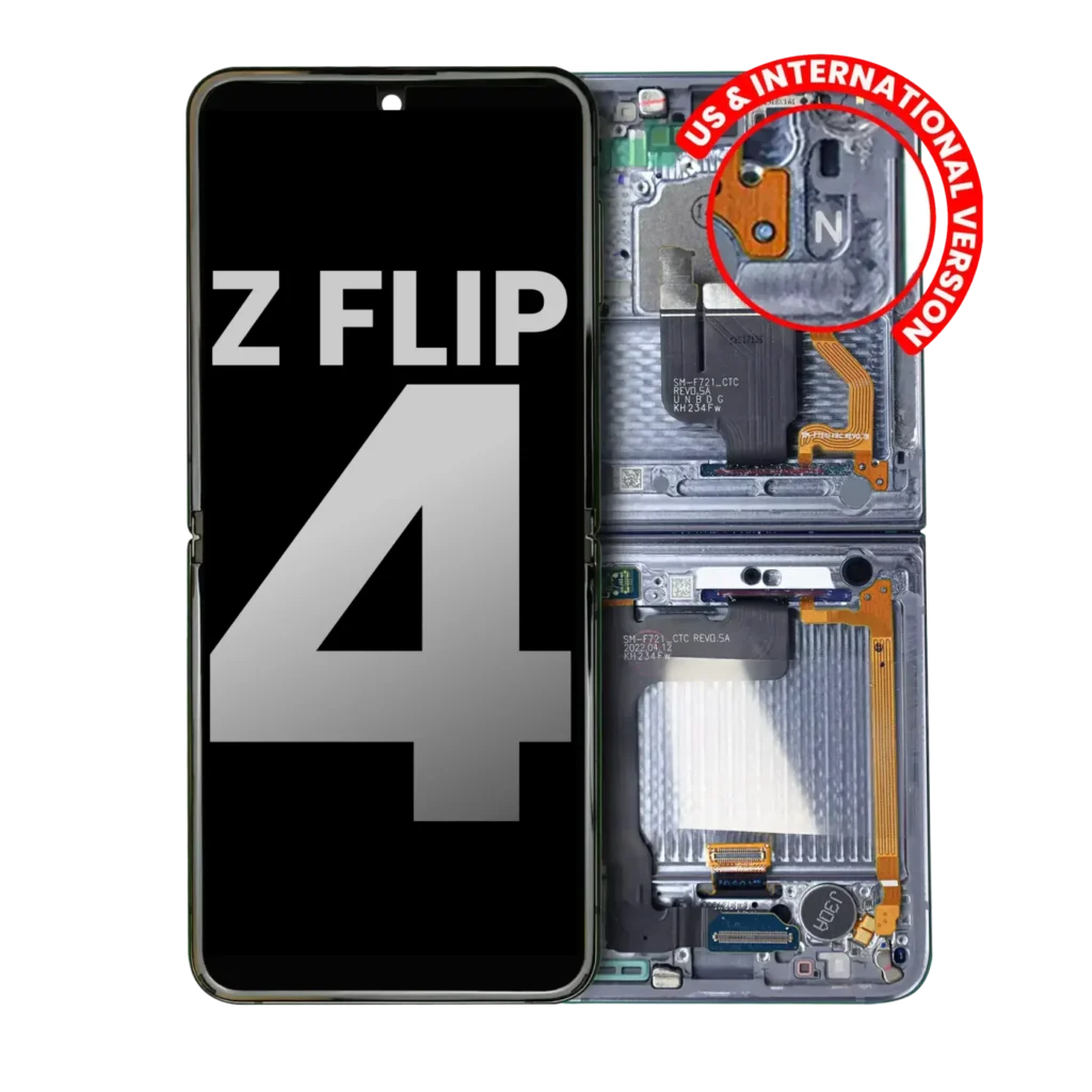 Inner OLED Assembly With Frame For Samsung Galaxy Z Flip 4 5G (US & International) (Used OEM Pull: Grade B/C) (Blue)