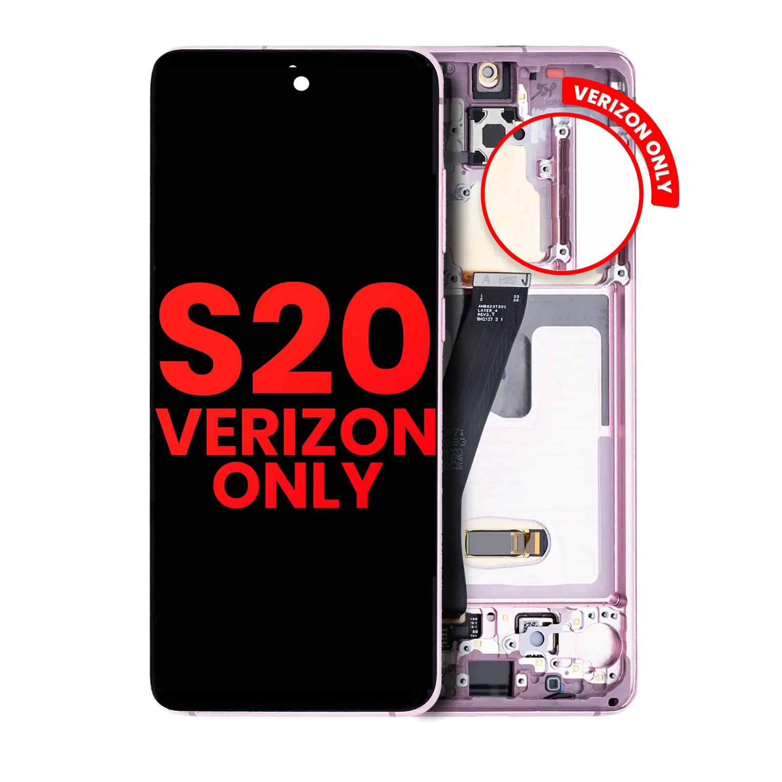 OLED Assembly With Frame For Samsung Galaxy S20 5G (Verizon 5G UW Frame Only) (Aftermarket Plus) (Cloud Pink)