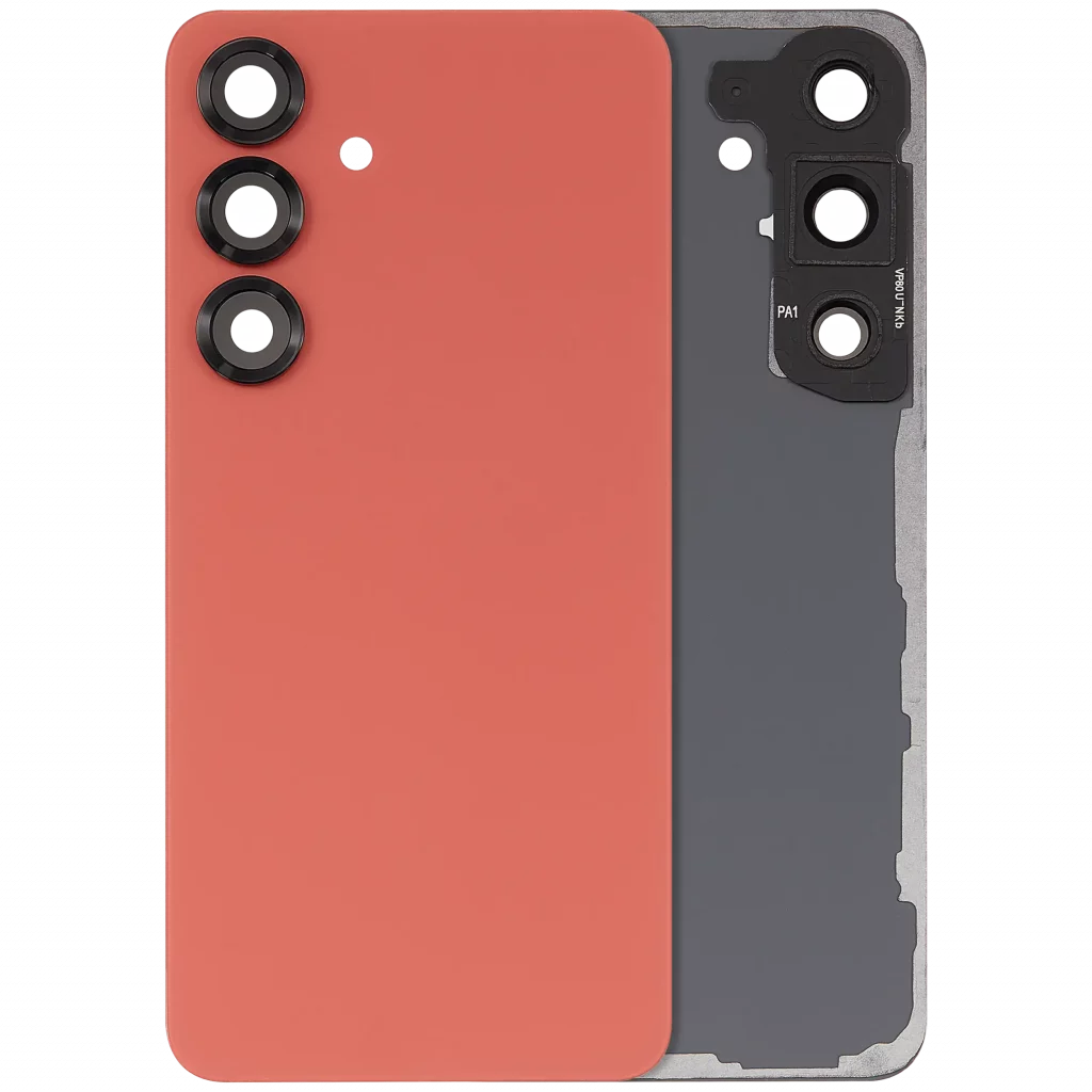 Back Cover Glass With Camera Lens For Samsung Galaxy S25 5G (No Logo) (Aftermarket Plus) (Coral Red)