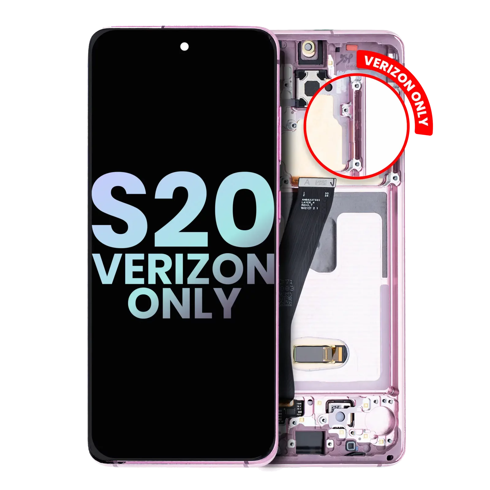 OLED Assembly With Frame For Samsung Galaxy S20 5G (Verizon 5G UW Frame Only) (Service Pack) (Cloud Pink)