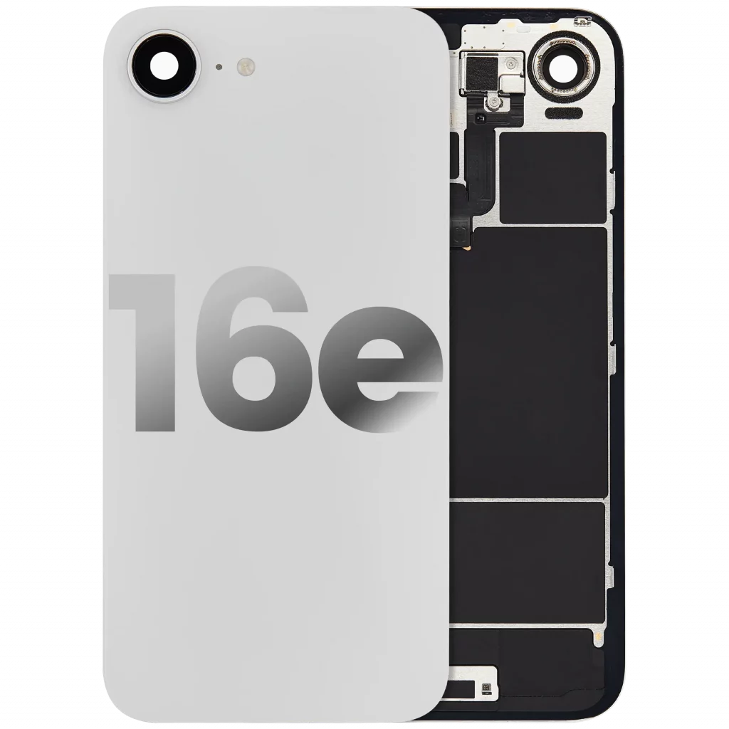 Back Glass With Steel Plate With Wireless NFC Charging MagSafe Magnet & Flashlight Flex For iPhone 16e (Used OEM Pull: Grade A) (White)