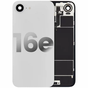 Back Glass With Steel Plate With Wireless NFC Charging MagSafe Magnet & Flashlight Flex For iPhone 16e (Used OEM Pull: Grade A) (White)