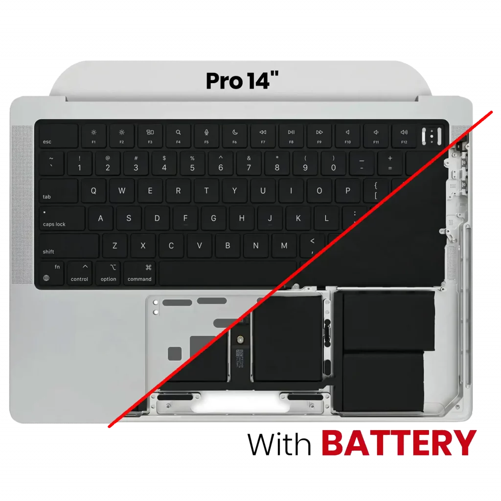 Top Case with Battery and Keyboard (ANSI US) For MacBook Pro 14" A2442 (2021) / A2779 (2023) (Used OEM Pull: Grade B/C) (Silver)