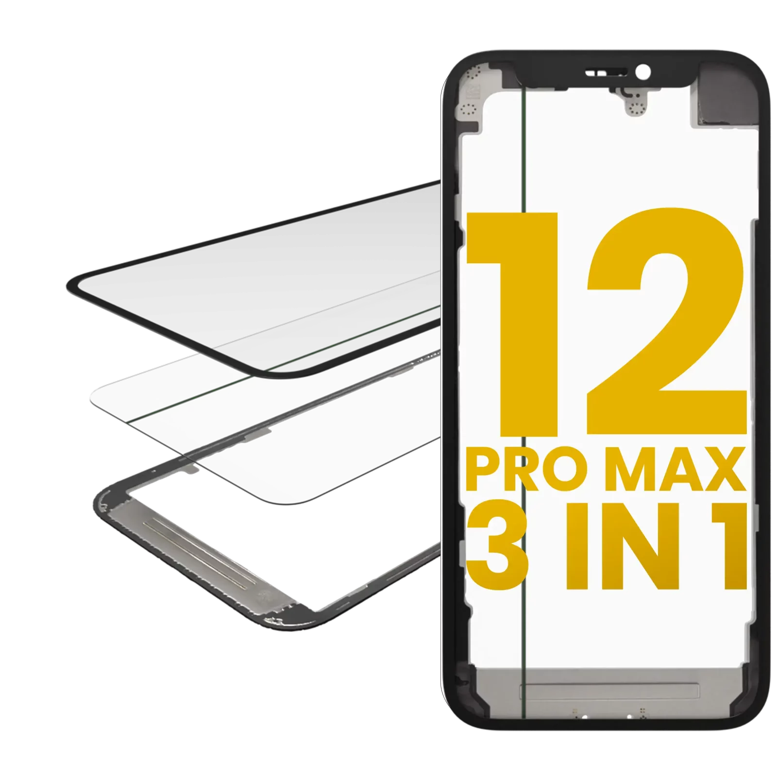 3 in 1 (Glass With OCA Pre-Installed + Frame) For iPhone 12 Pro Max (OCA Master)