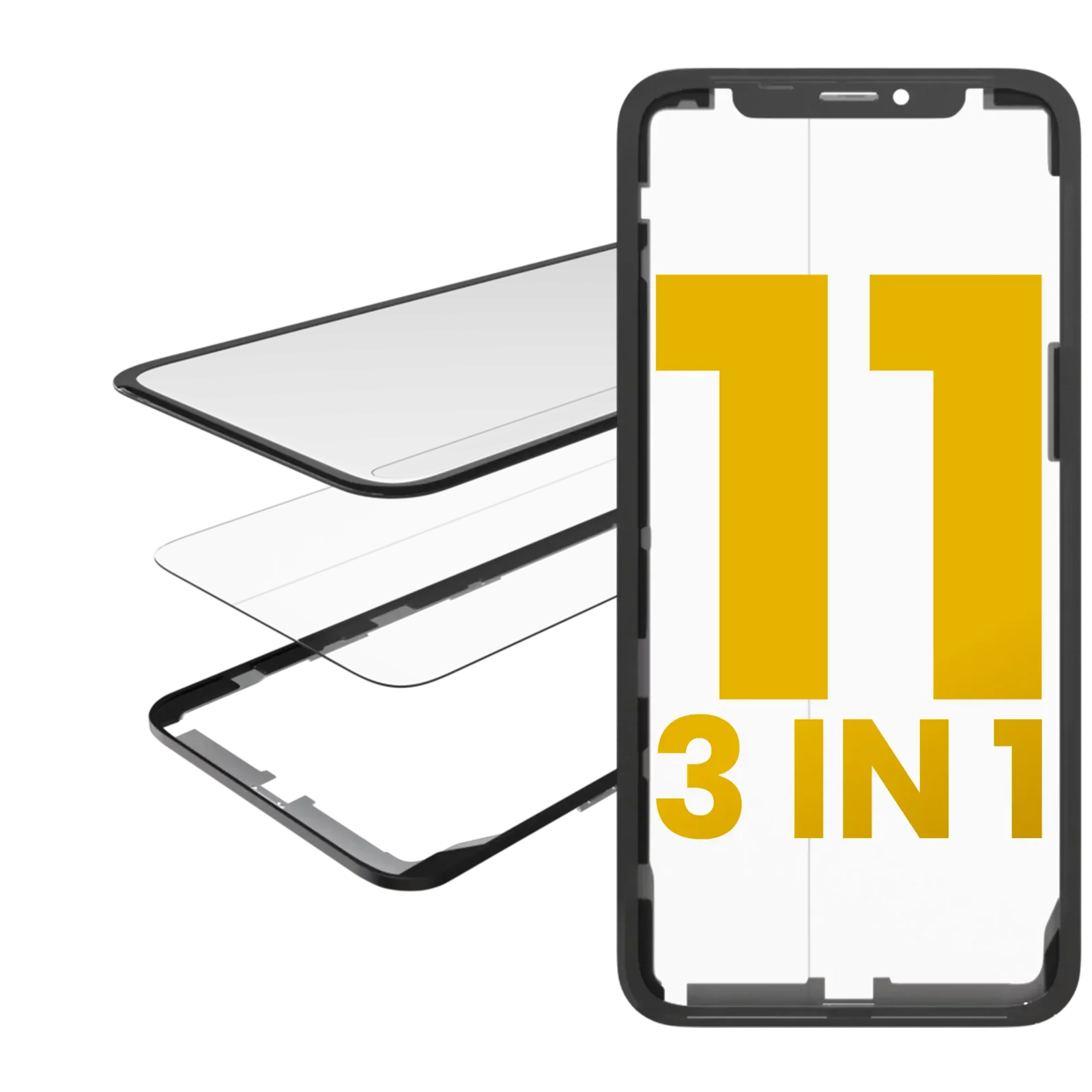 3 in 1 (Glass With OCA Pre-Installed + Frame) For iPhone 11 (OCA Master) (2 Pack)