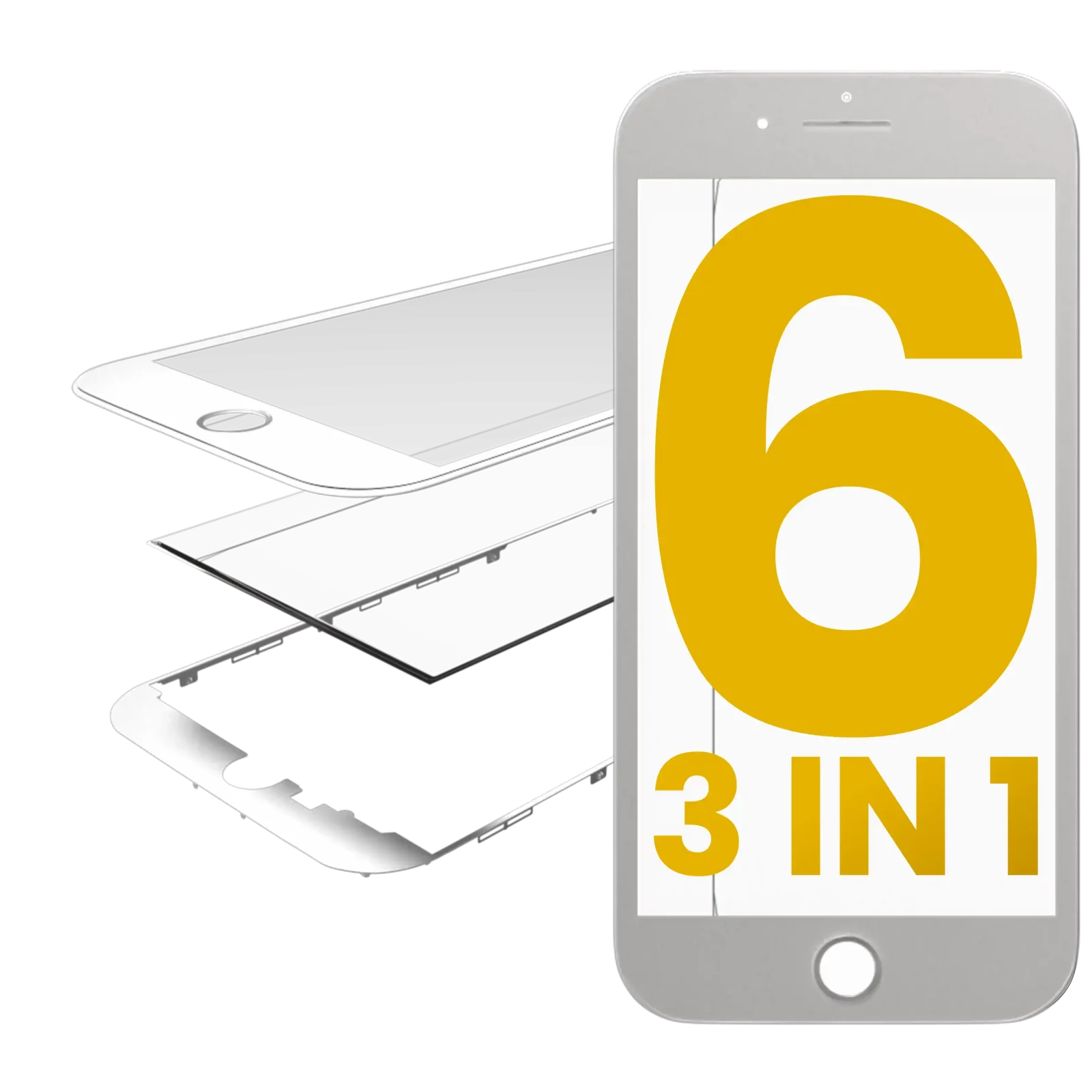 3 in 1 (Front Glass + Frame + OCA Pre-Installed) For iPhone 6 (White) (2 Pack)