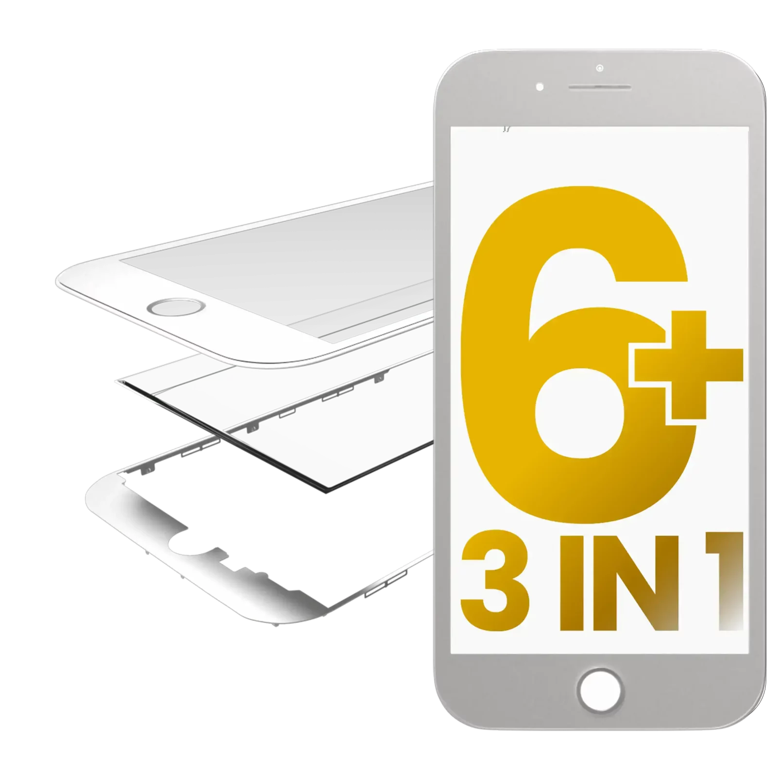 3 in 1 (Front Glass + Frame + OCA Pre-Installed) For iPhone 6 Plus (2 Pack) (White)