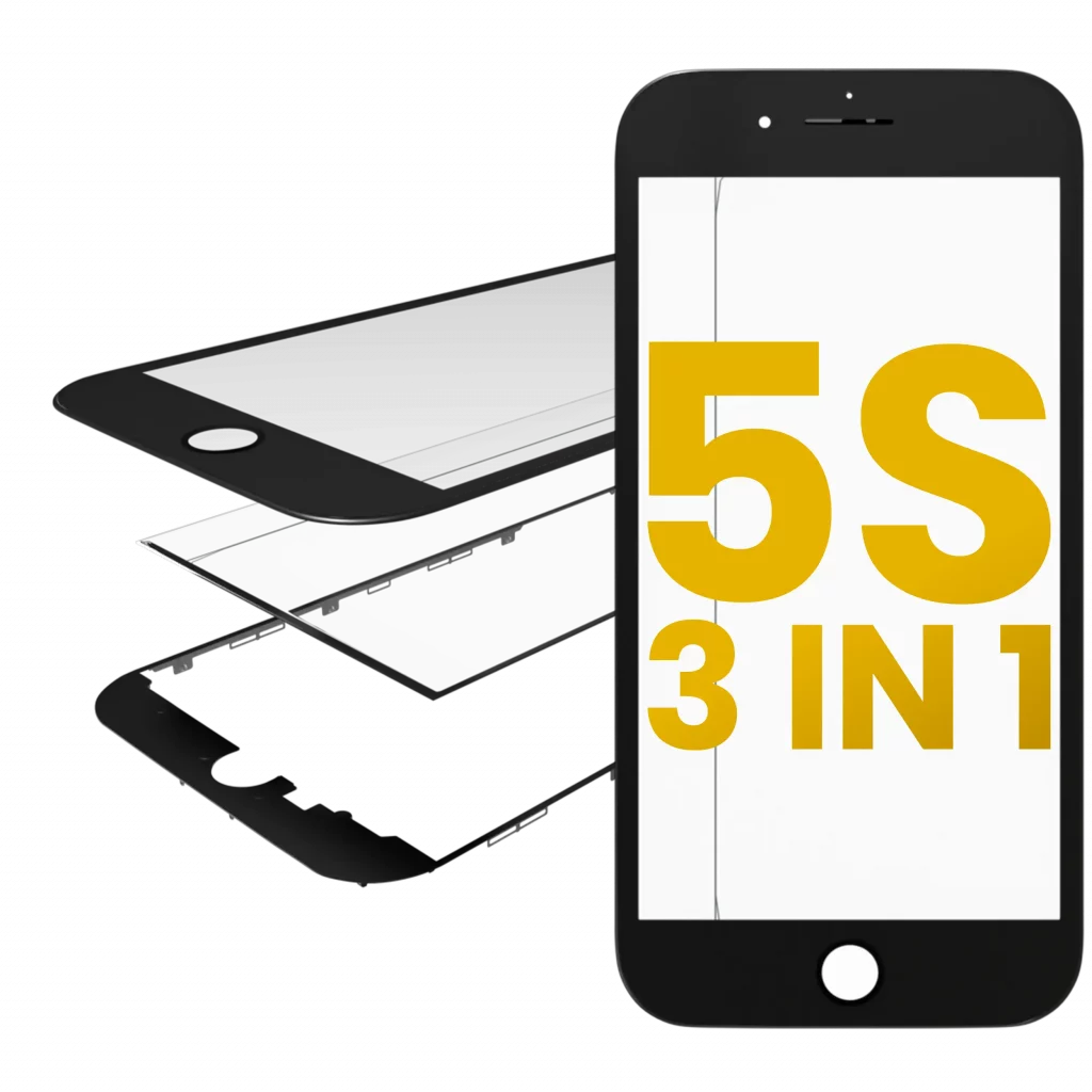 3 in 1 (Front Glass + Frame + OCA Pre-Installed) For iPhone 5S (Black) (2 Pack)
