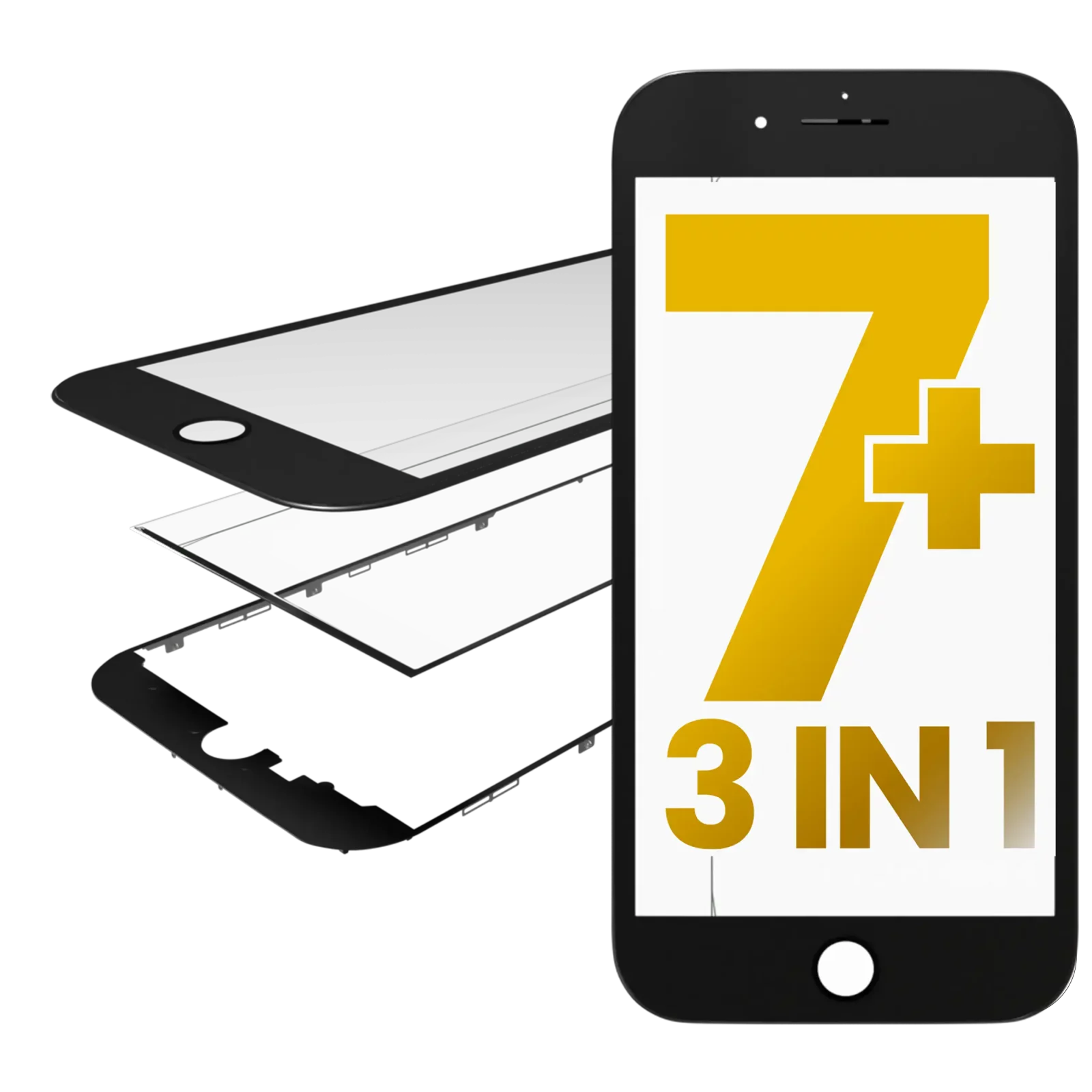3 in 1 (Glass With OCA Pre-Installed + Frame) For iPhone 7 Plus (OCA Master) (2 Pack) (Black)