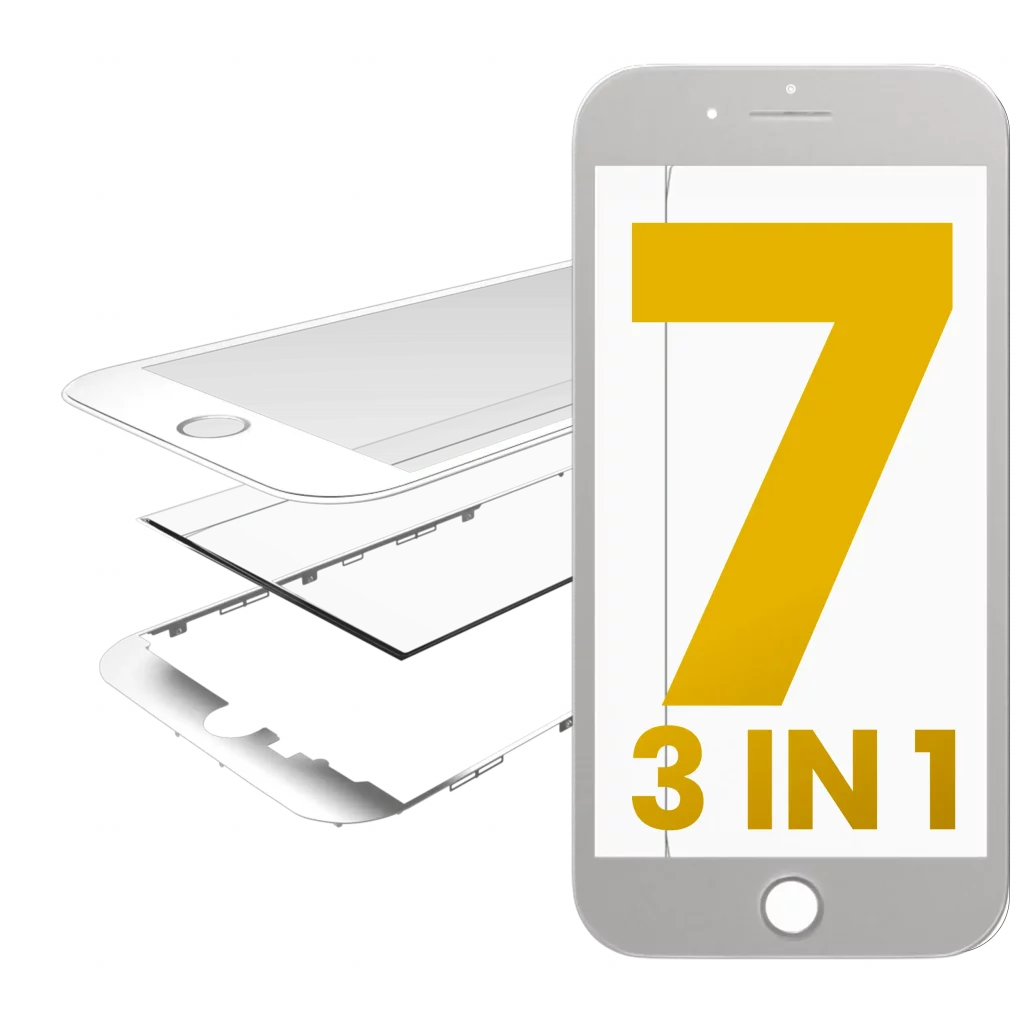 3 in 1 (Front Glass + Frame + OCA Pre-Installed) For iPhone 7 (OCA Master) (White) (2 Pack)