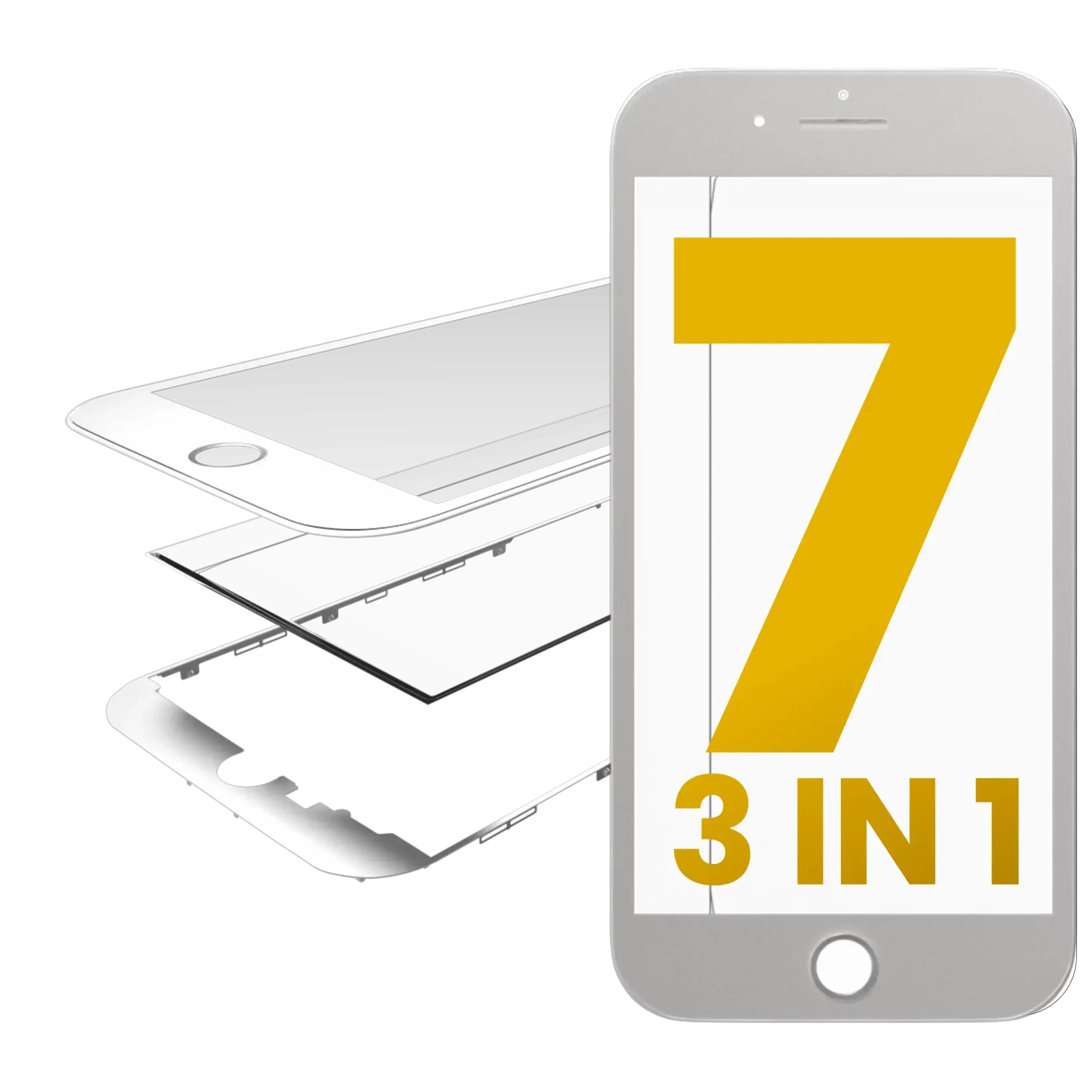3 in 1 (Glass With OCA Pre-Installed + Frame) For iPhone 7 (OCA Master) (2 Pack) (White)