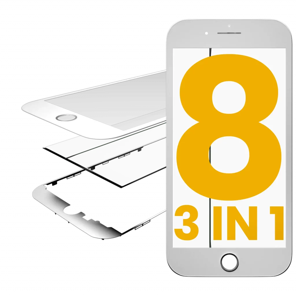 3 in 1 (Glass With OCA Pre-Installed + Frame) For iPhone 8 (OCA Master) (2 Pack) (White)
