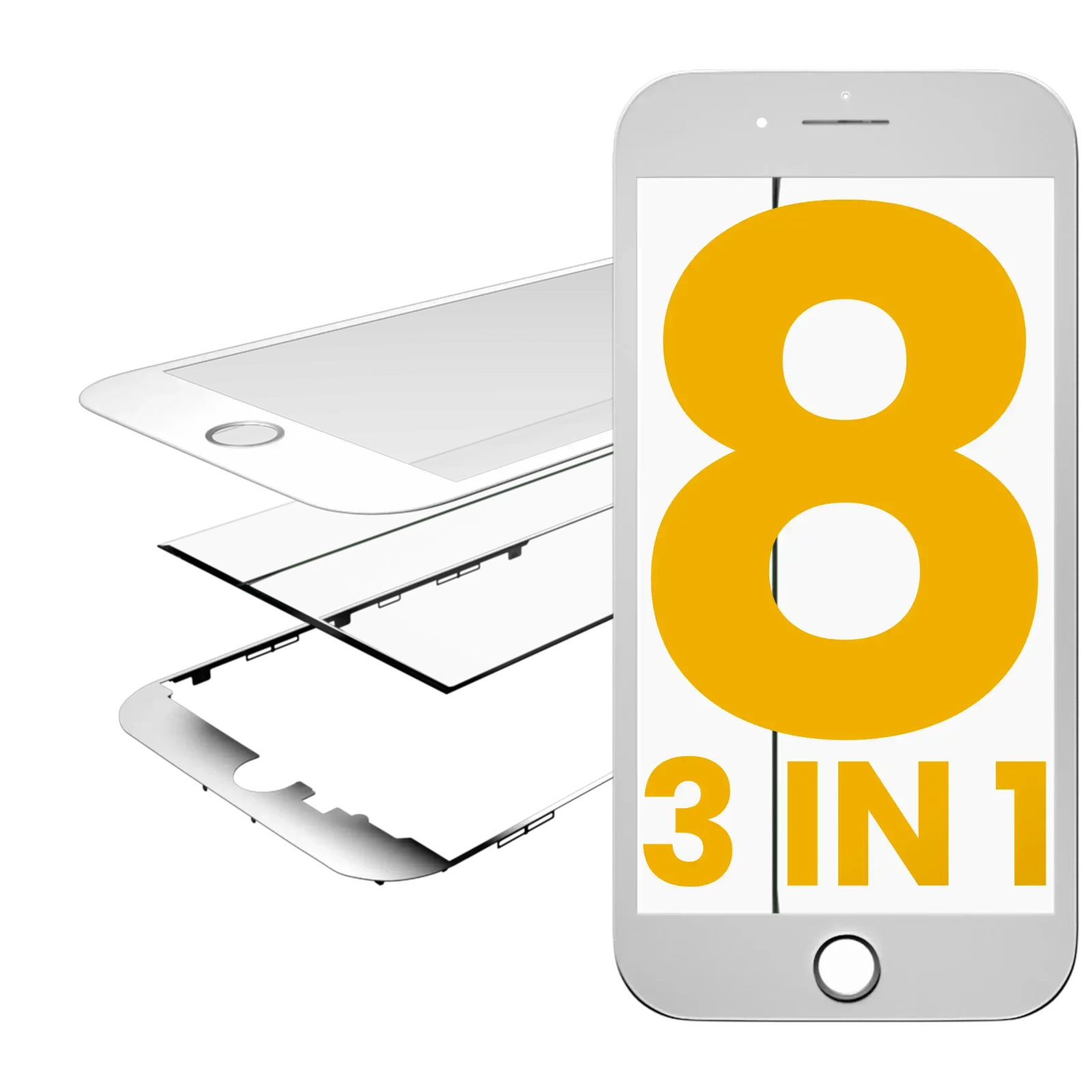 3 in 1 (Glass With OCA Pre-Installed + Frame) For iPhone 8 (OCA Master) (2 Pack) (White)