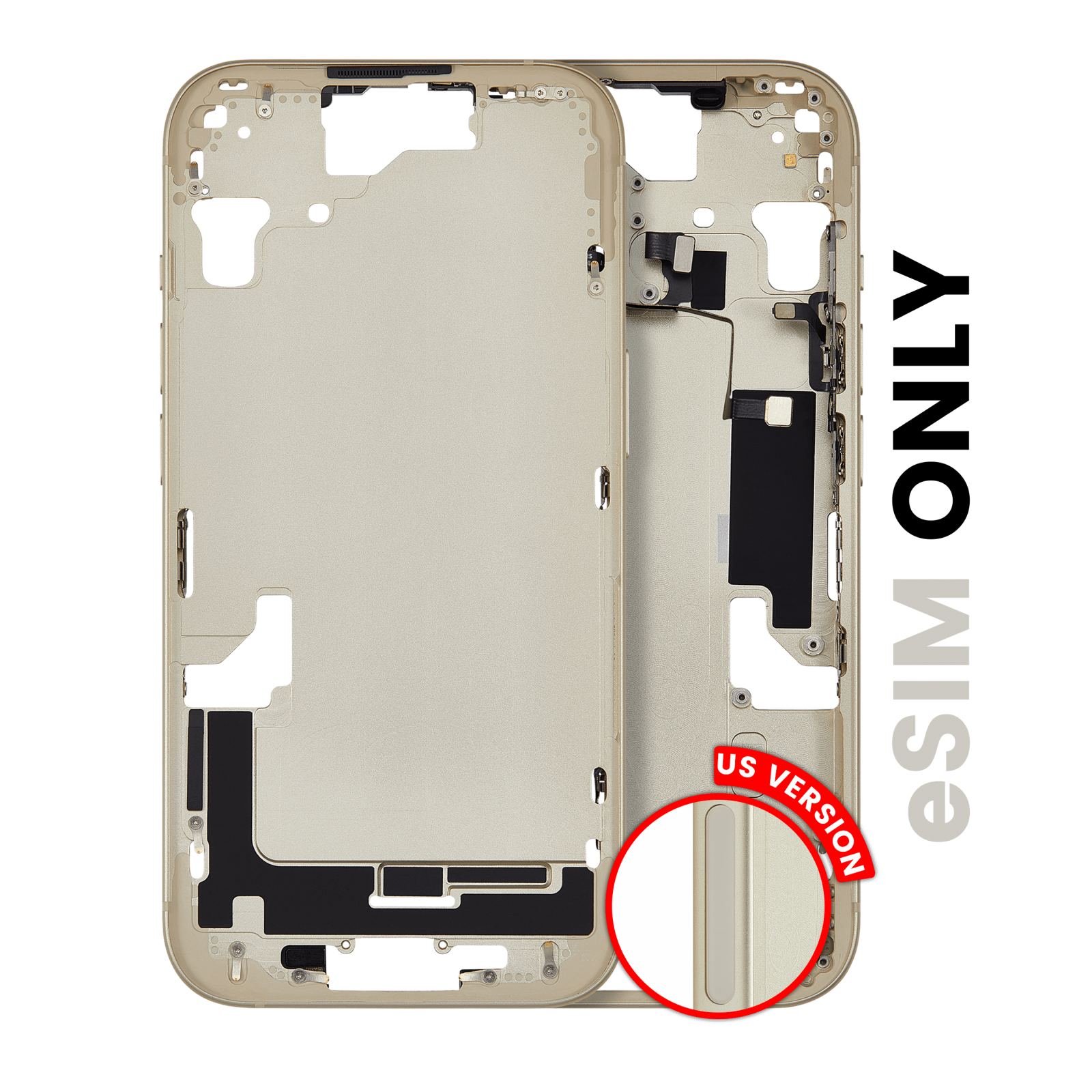 Mid-Frame Housing W/ Small Parts For iPhone 15 (US Version) (Used OEM Pull: Grade A) (Yellow)