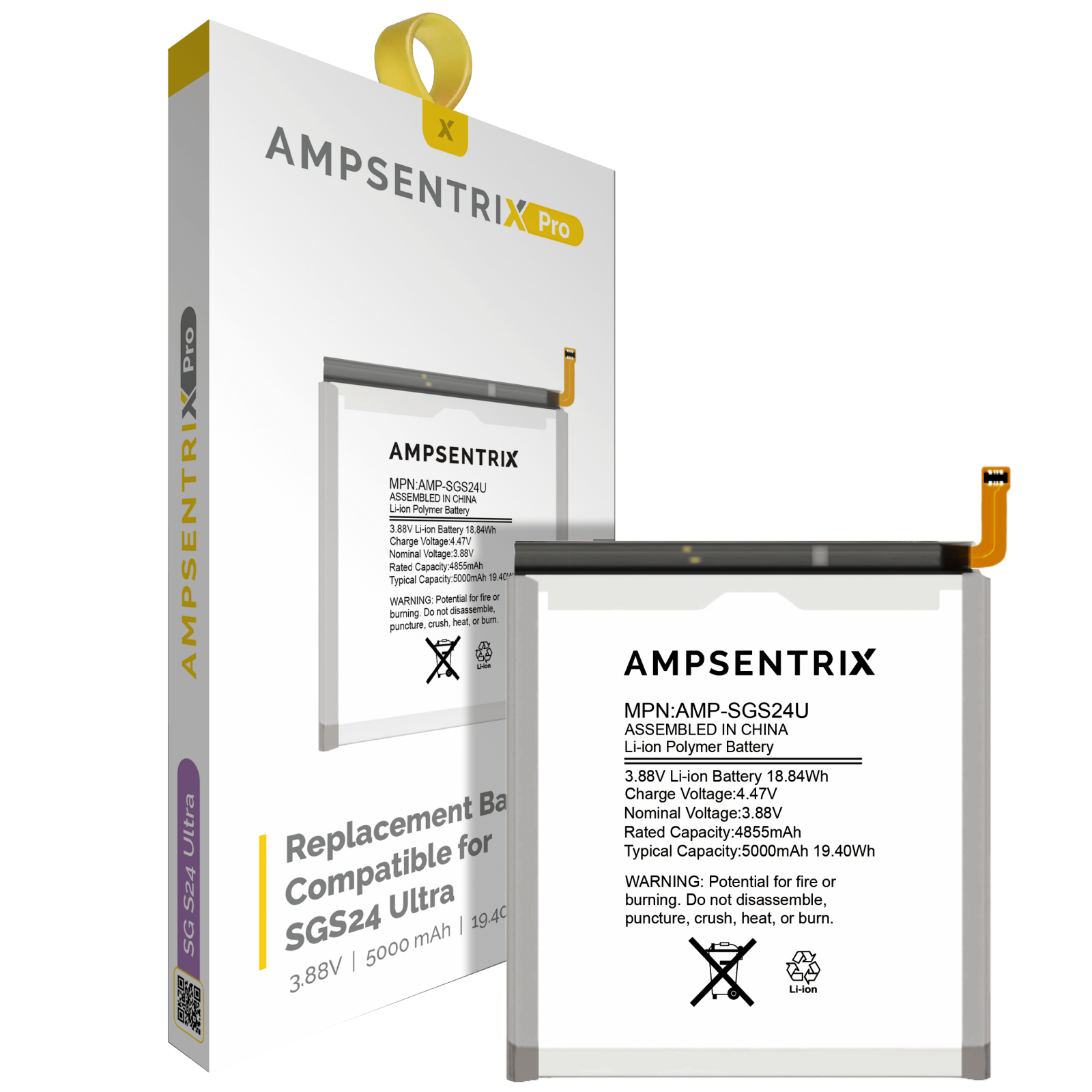 Replacement Battery For Samsung Galaxy S24 Ultra (AmpSentrix Pro)