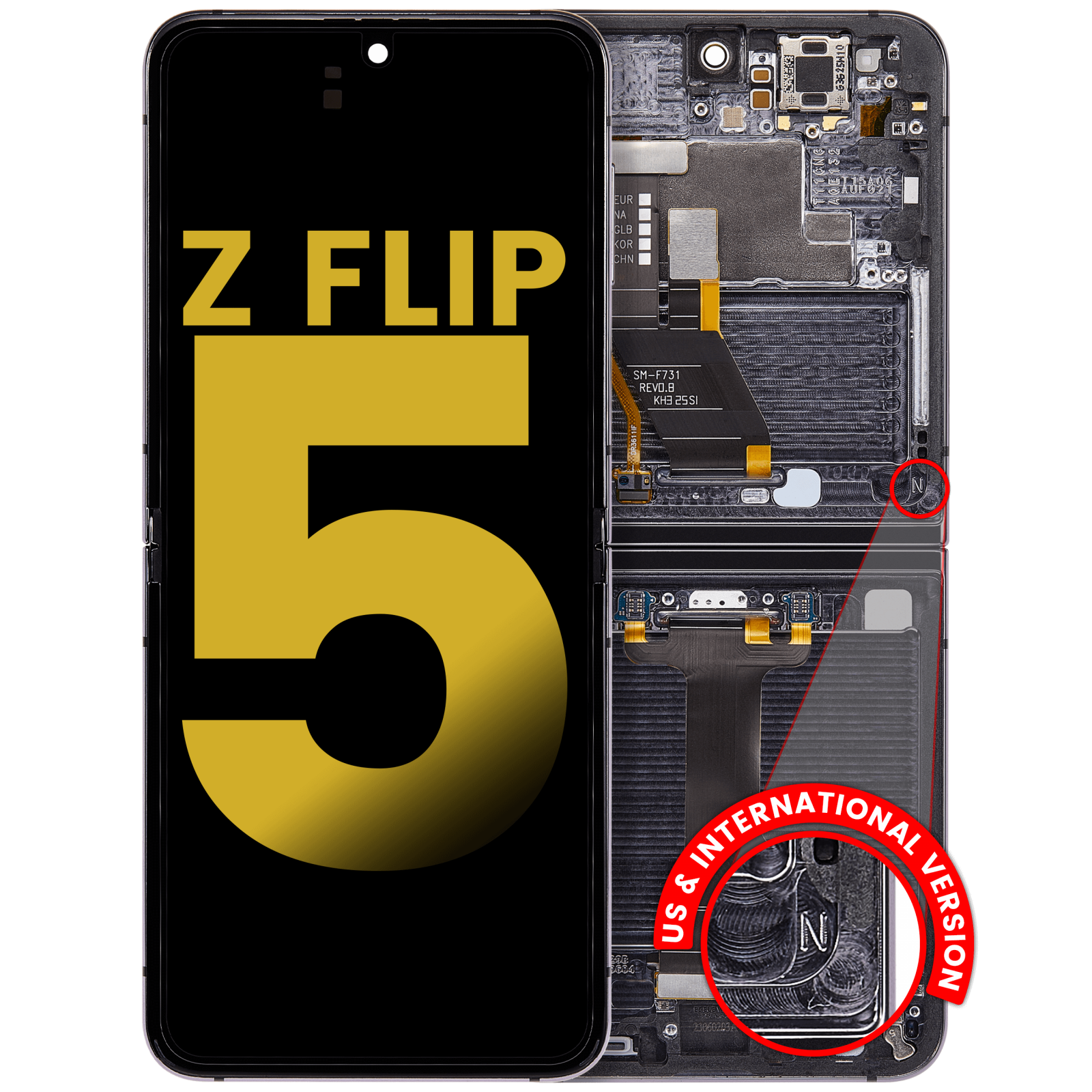 Inner OLED Assembly With Frame For Samsung Galaxy Z Flip 5 5G (US & International) (Refurbished) (Graphite)