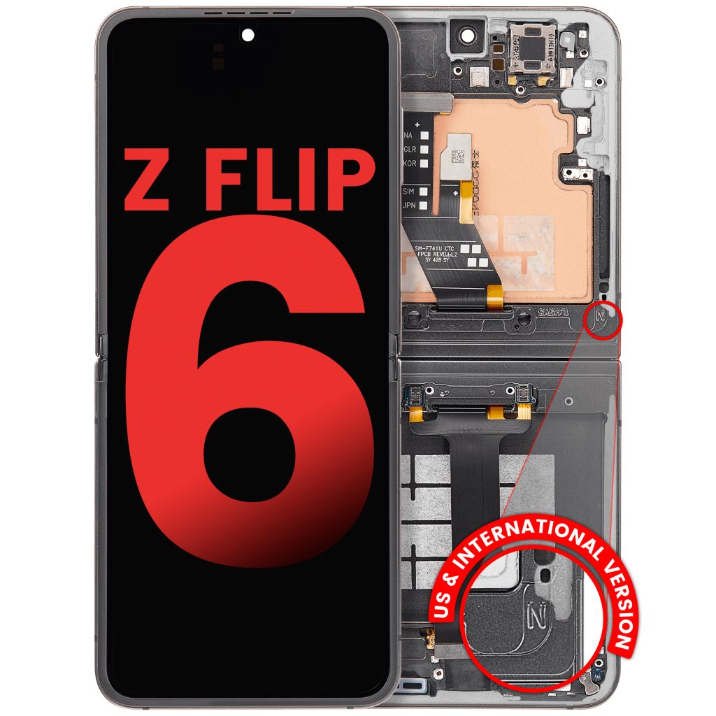Inner OLED Assembly With Frame Compatible For Samsung Galaxy Z Flip 6 5G (F741) (US & International) (Aftermarket Plus) (Silver Shadow)