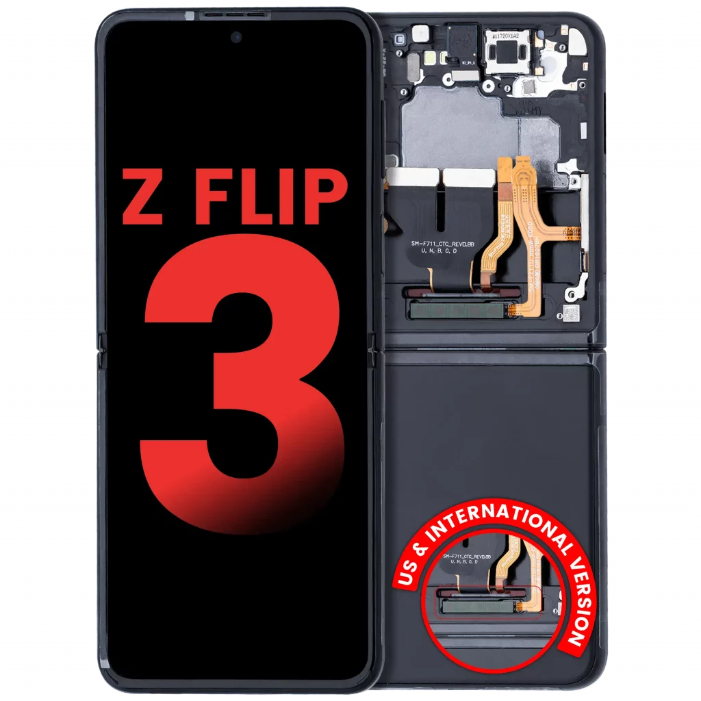 Inner OLED Assembly With Frame Compatible For Samsung Galaxy Z Flip 3 5G (F711) (US & International) (Aftermarket Plus) (Phantom Black)