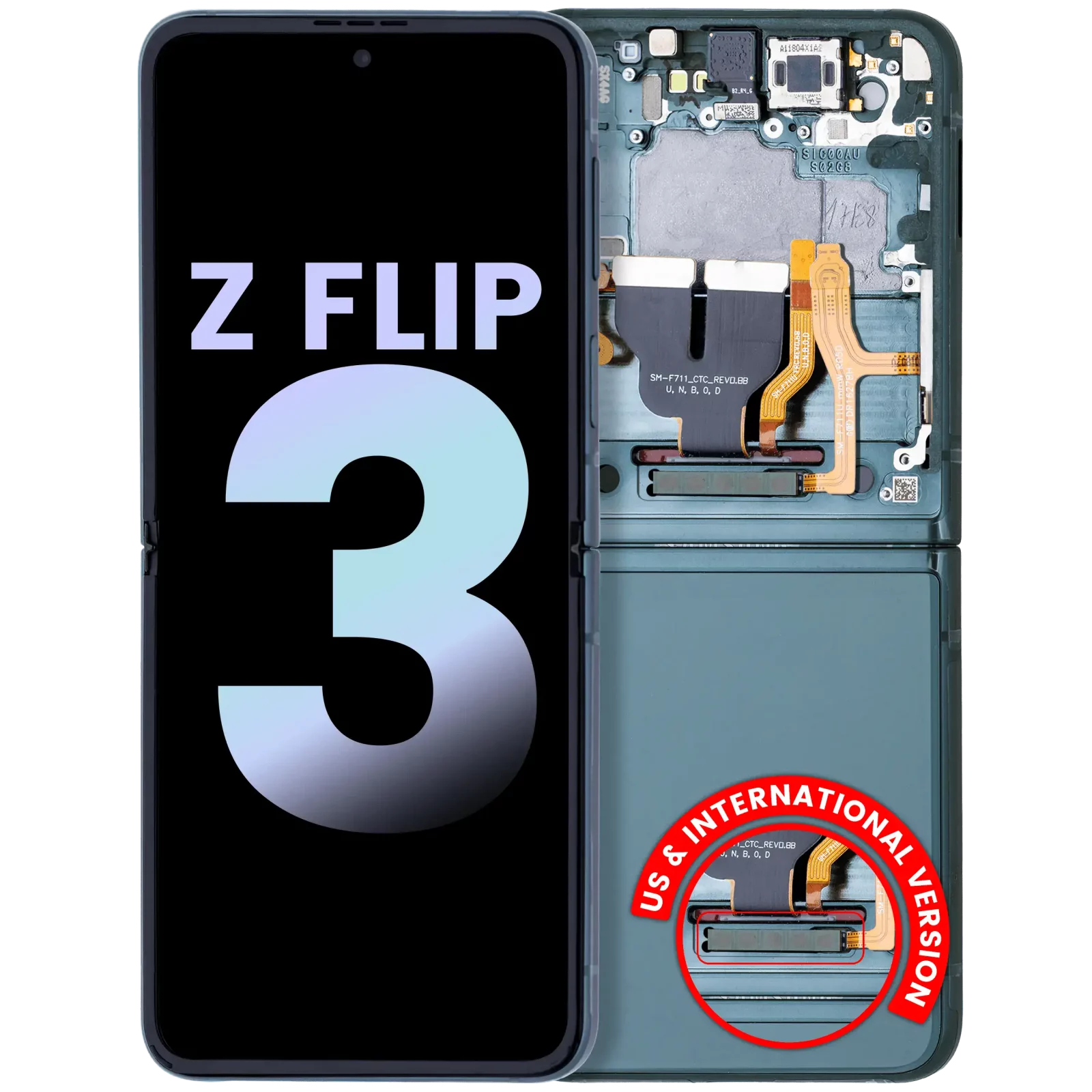 Inner OLED Assembly With Frame For Samsung Galaxy Z Flip 3 5G (US & International) (Service Pack) (Green)