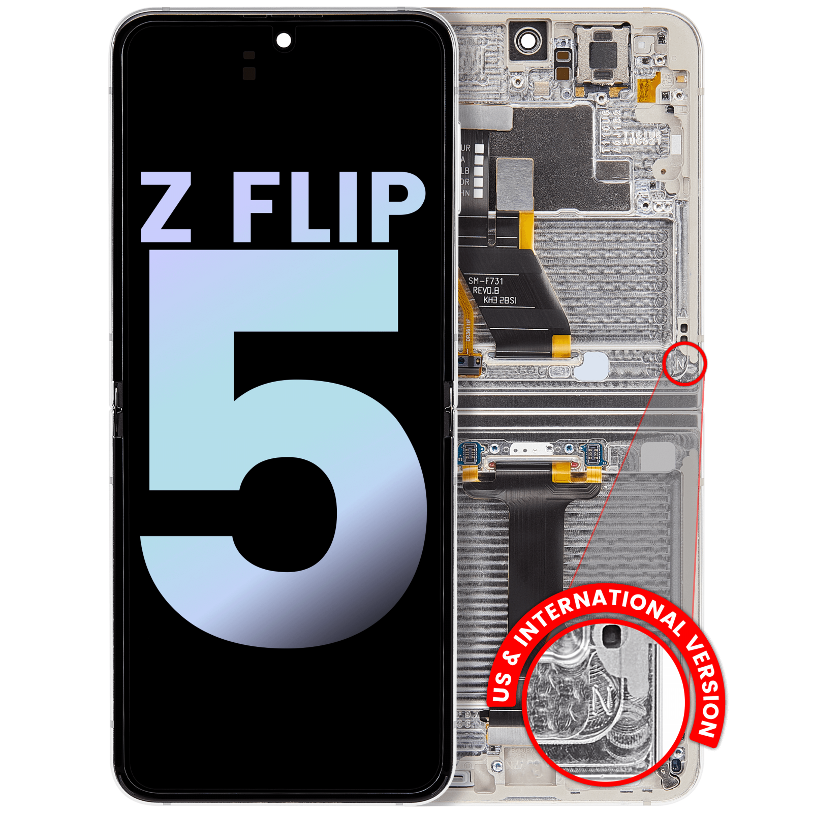 Inner OLED Assembly With Frame For Samsung Galaxy Z Flip 5 5G (US & International) (Service Pack) (Cream)