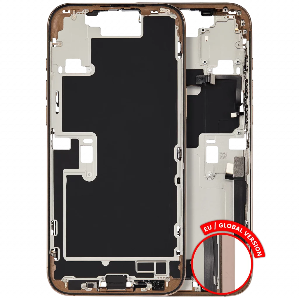 Mid-Frame Housing W/ Charging Port Flex & Small Parts For iPhone 16 Pro Max (EU / Global Version) (Used OEM Pull: Grade A) (Desert Titanium)