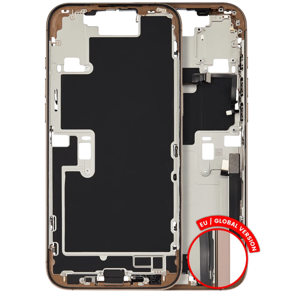 Mid-Frame Housing W/ Charging Port Flex & Small Parts For iPhone 16 Pro Max (EU / Global Version) (Used OEM Pull: Grade C) (Desert Titanium)