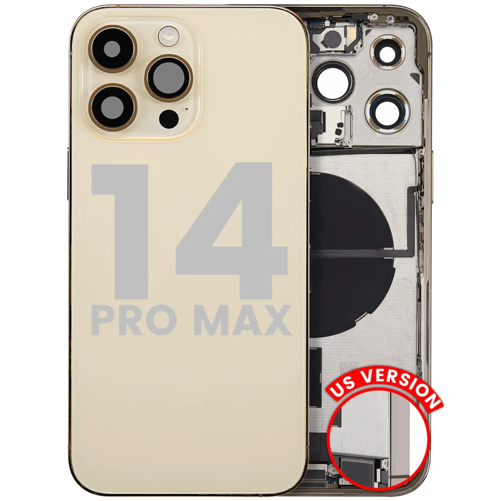 Back Housing W/ Charging Port Flex & Small Parts For iPhone 14 Pro Max (US Version) (Used OEM Pull: Grade C) (Gold)