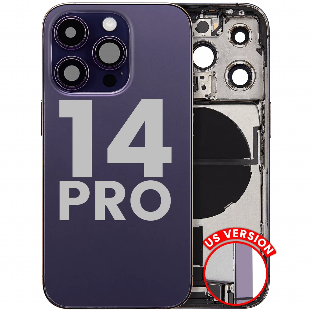 Back Housing W/ Charging Port Flex & Small Parts For iPhone 14 Pro (US Version) (Used OEM Pull: Grade C) (Deep Purple)