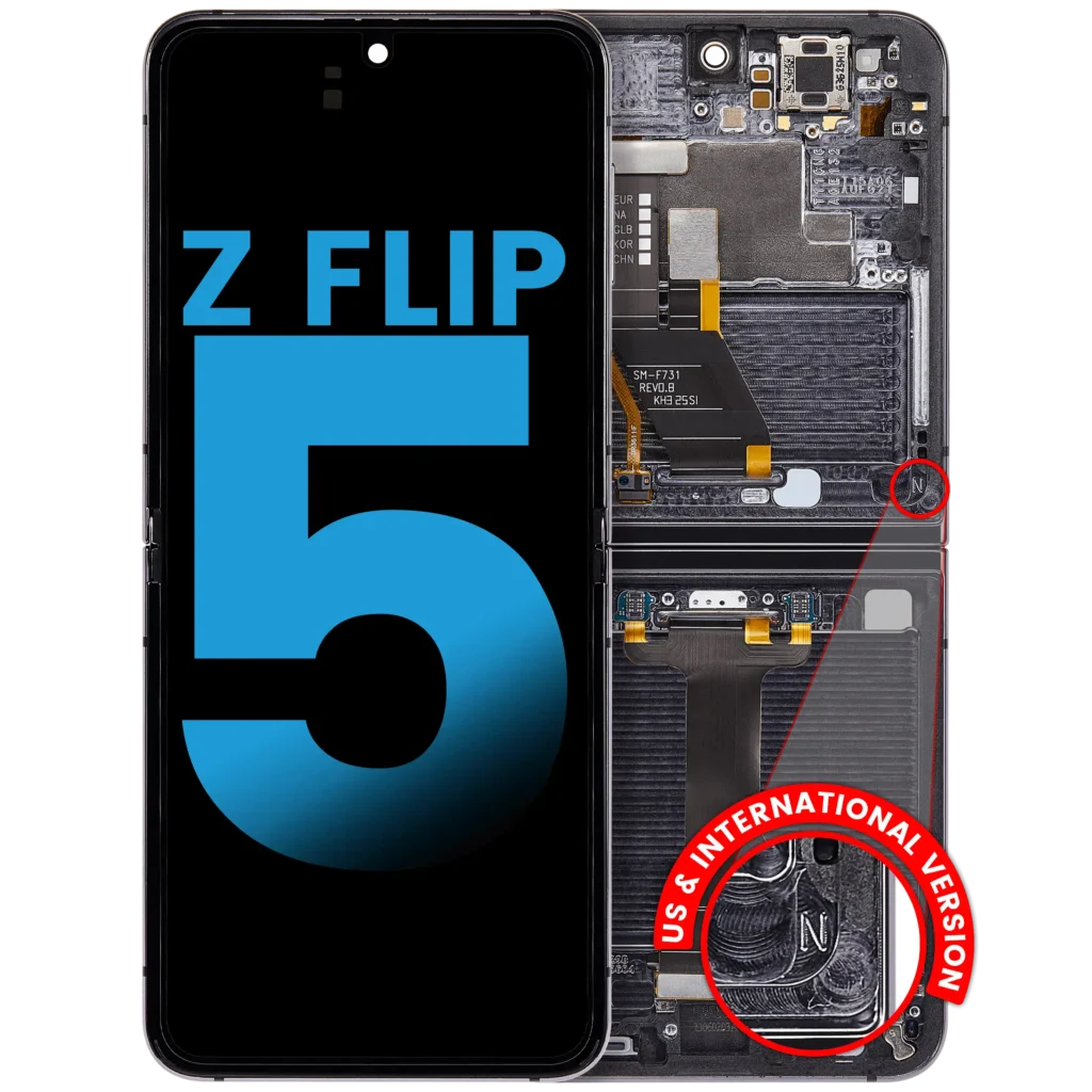 Inner OLED Assembly With Frame Compatible For Samsung Galaxy Z Flip 5 5G (F731) (US & International) (Aftermarket) (Phantom Black)