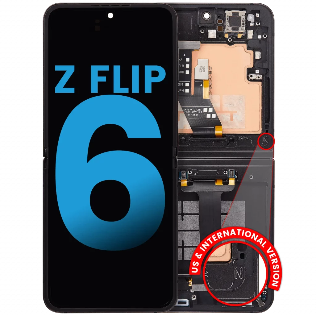 Inner OLED Assembly With Frame Compatible For Samsung Galaxy Z Flip 6 5G (F741) (US & International) (Aftermarket) (Black)