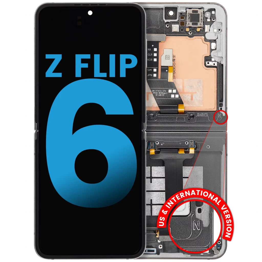 Inner OLED Assembly With Frame Compatible For Samsung Galaxy Z Flip 6 5G (F741) (US & International) (Aftermarket) (Silver Shadow)