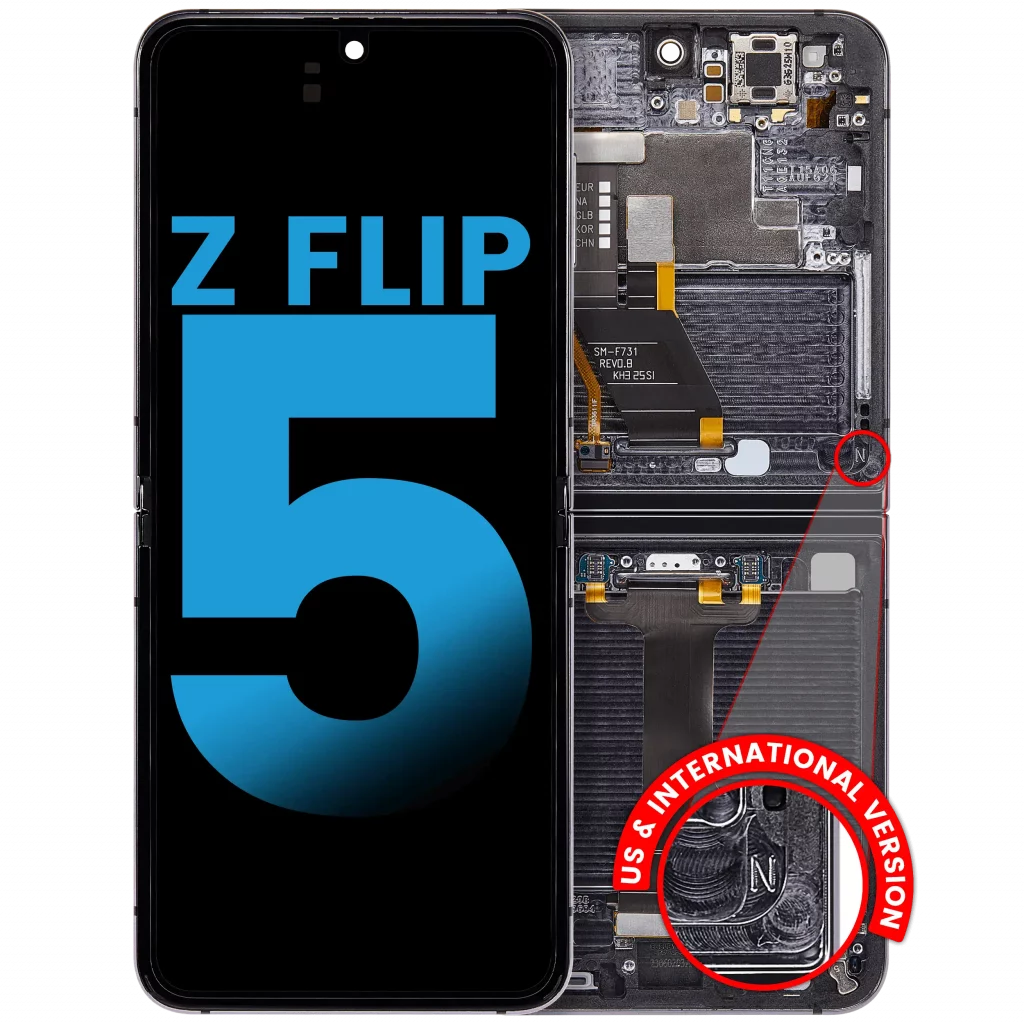 Inner OLED Assembly With Frame Compatible For Samsung Galaxy Z Flip 5 5G (F731) (US & International) (Aftermarket) (Graphite)