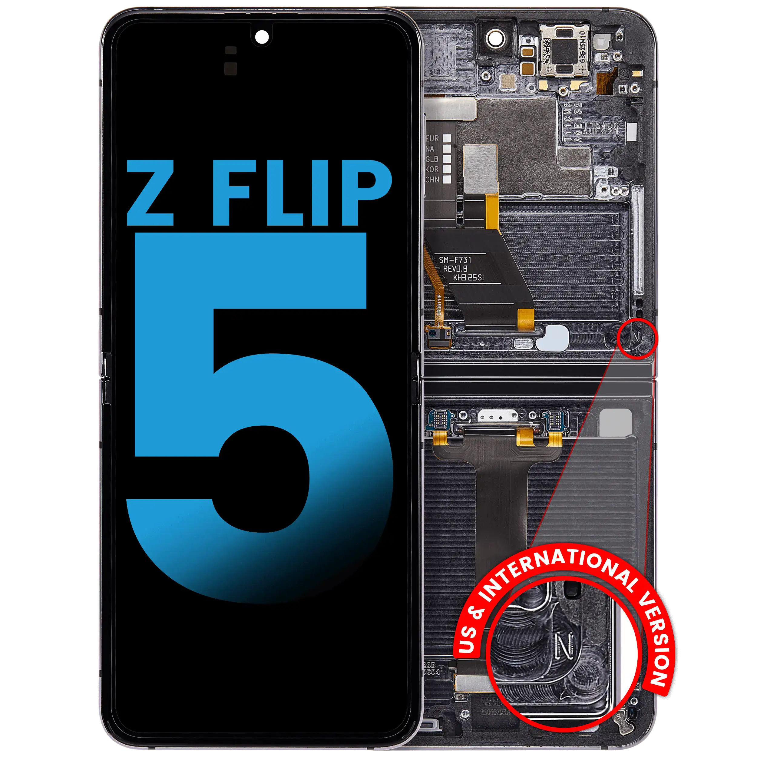 Inner OLED Assembly With Frame For Samsung Galaxy Z Flip 5 5G (F731) (US & International) (Aftermarket) (Graphite)