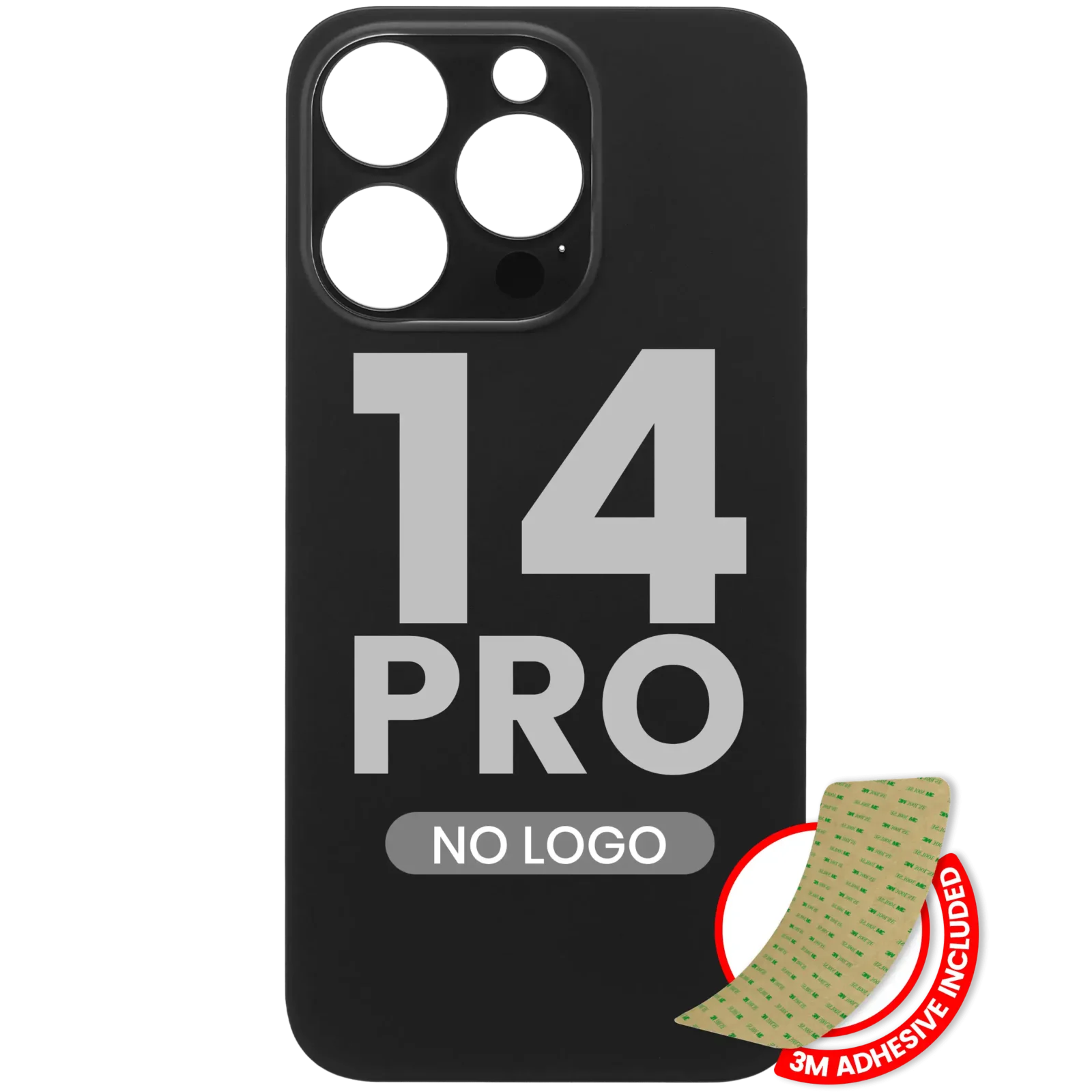 Back Glass With 3M Adhesive For iPhone 14 Pro (No Logo / Large Camera Hole) (Space Black)