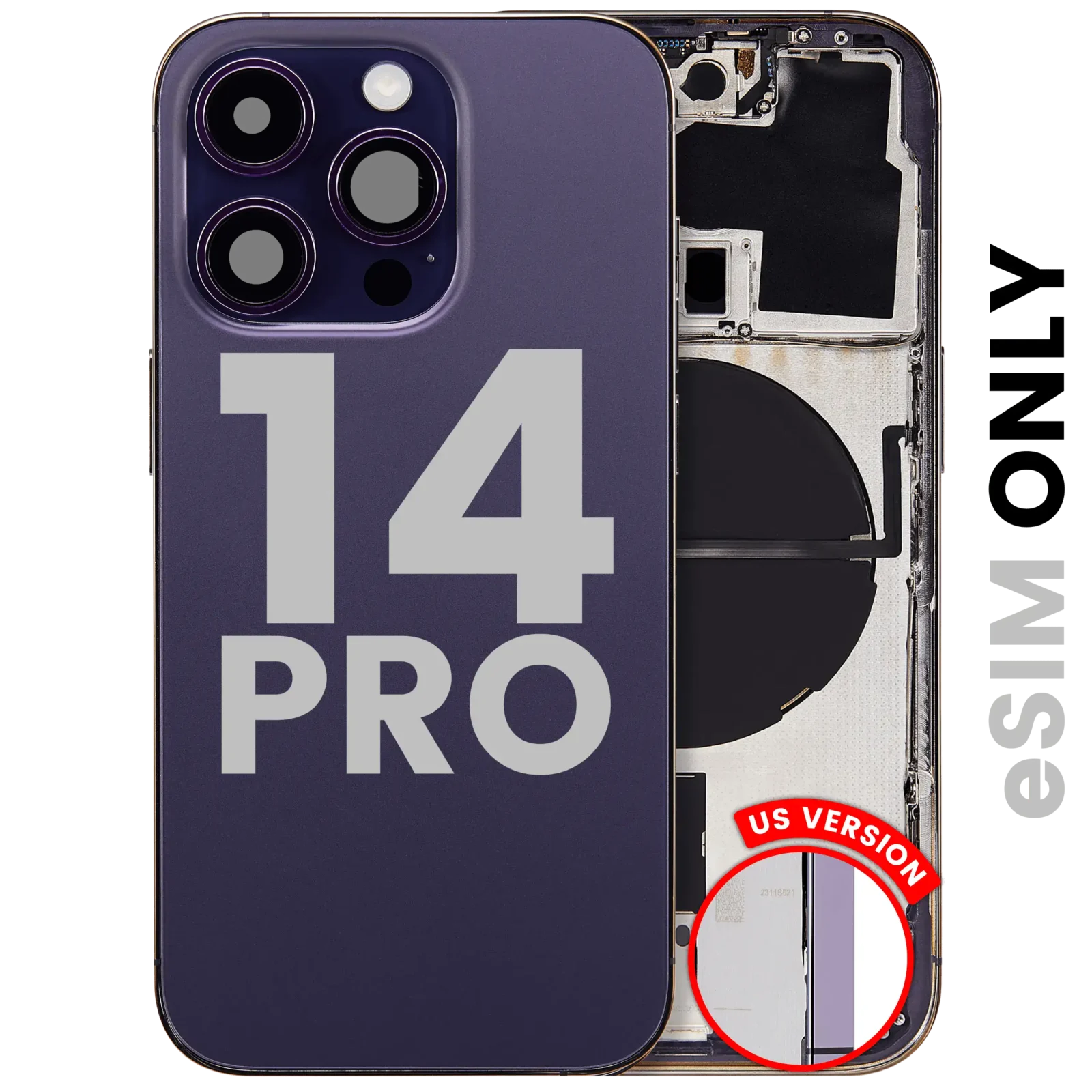 Back Housing W/ Small Parts For iPhone 14 Pro (US Version) (Used OEM Pull: Grade B) (Deep Purple)