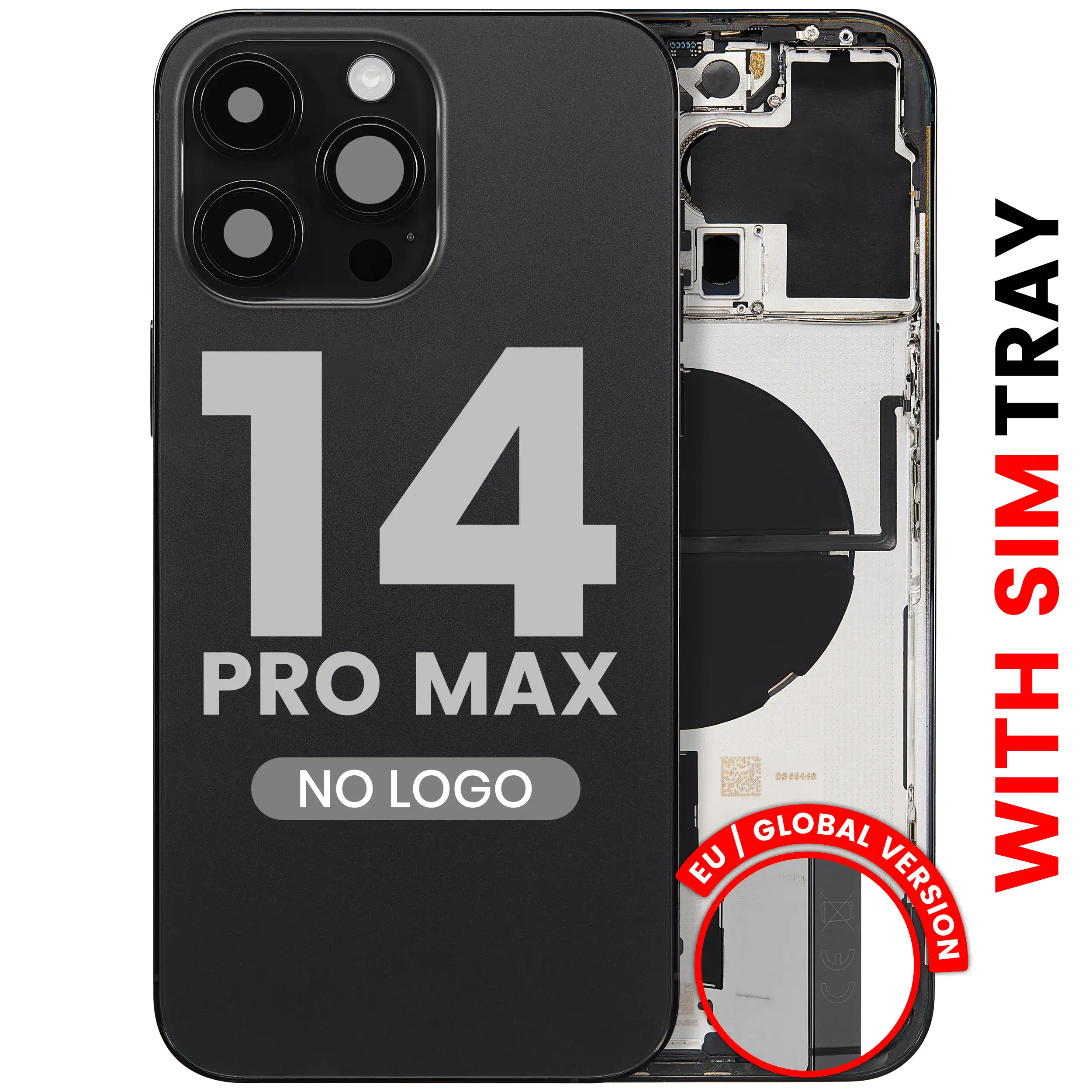 Back Housing W/ Small Parts For iPhone 14 Pro Max (EU / Global Version) (Aftermarket Plus) (Space Black)