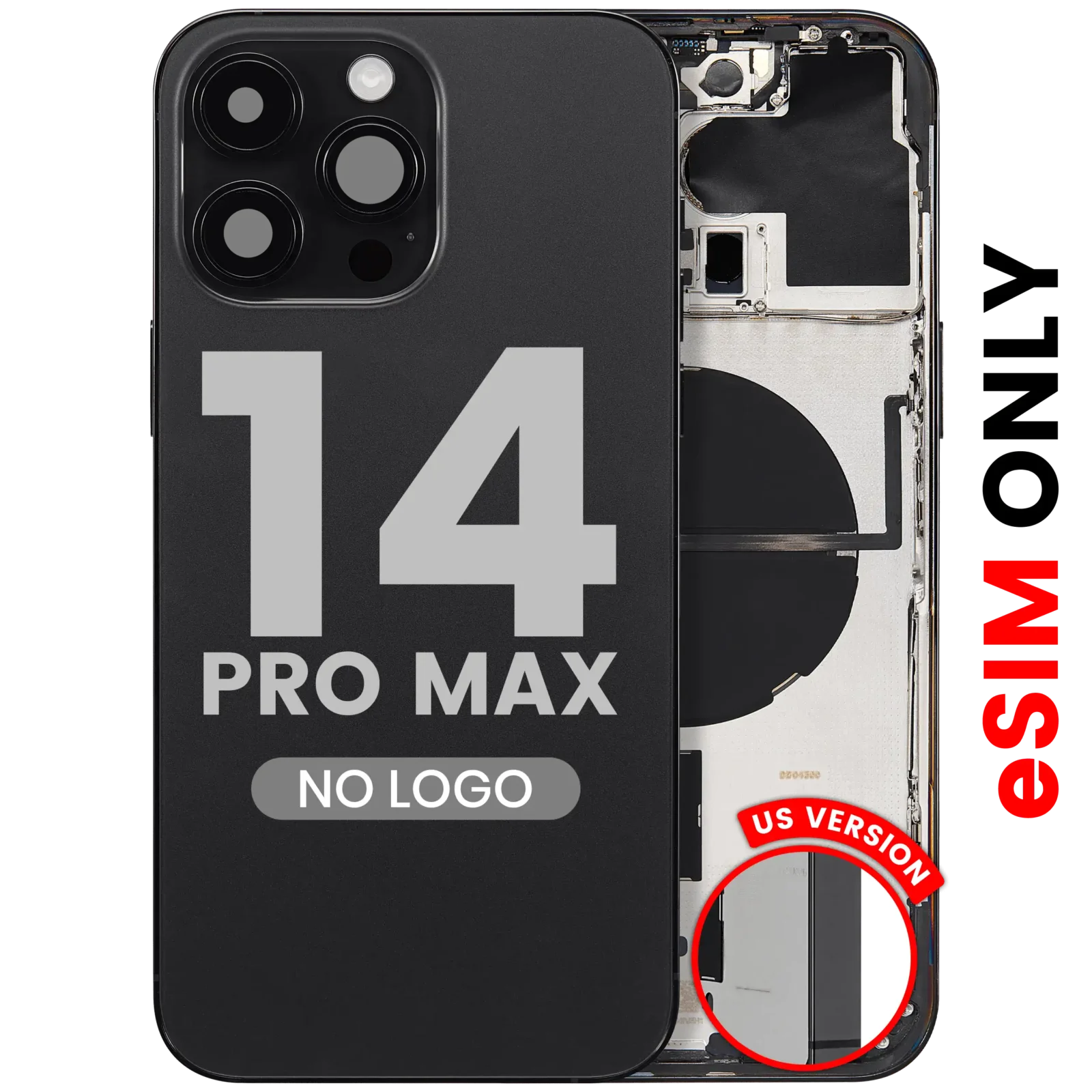 Back Housing W/ Small Parts For iPhone 14 Pro Max (US Version) (Aftermarket Plus) (Space Black)