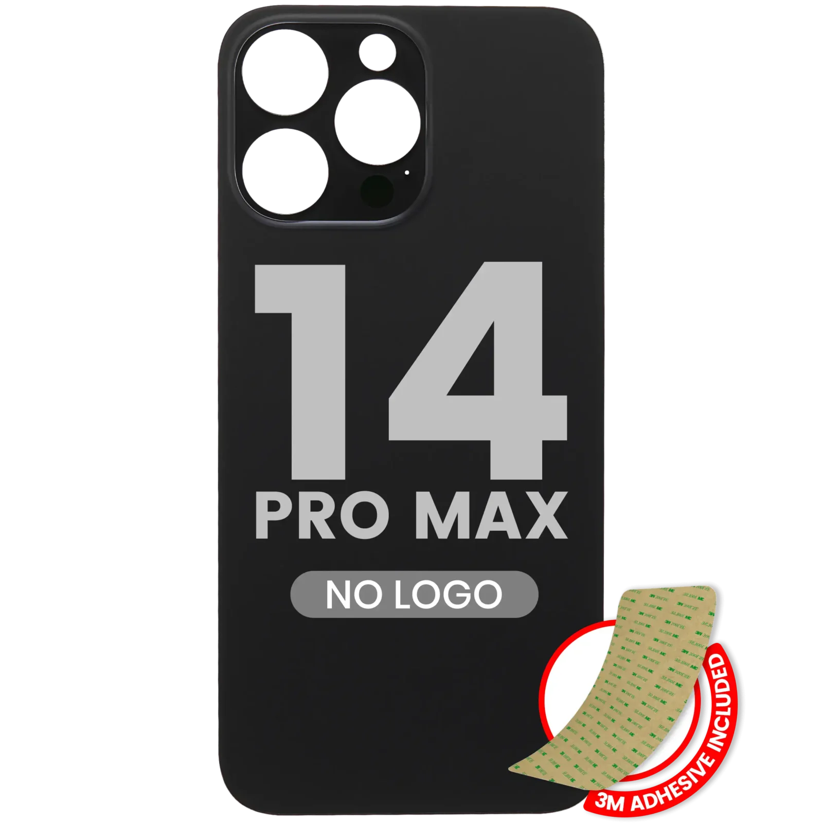 Back Glass With 3M Adhesive For iPhone 14 Pro Max (No Logo / Large Camera Hole) (Space Black)