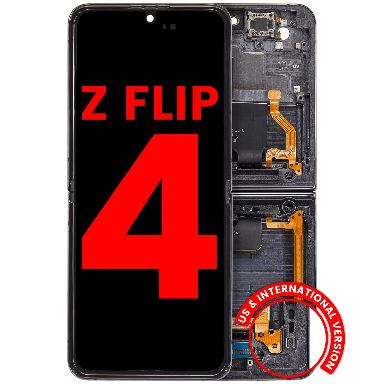 Inner OLED Assembly With Frame For Samsung Galaxy Z Flip 4 5G (F721) (US & International Version) (Aftermarket Plus) (Graphite)