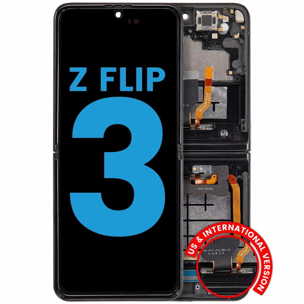 Inner OLED Assembly With Frame Compatible For Samsung Galaxy Z Flip 3 5G (F711) (US & International) (Aftermarket) (Phantom Black)