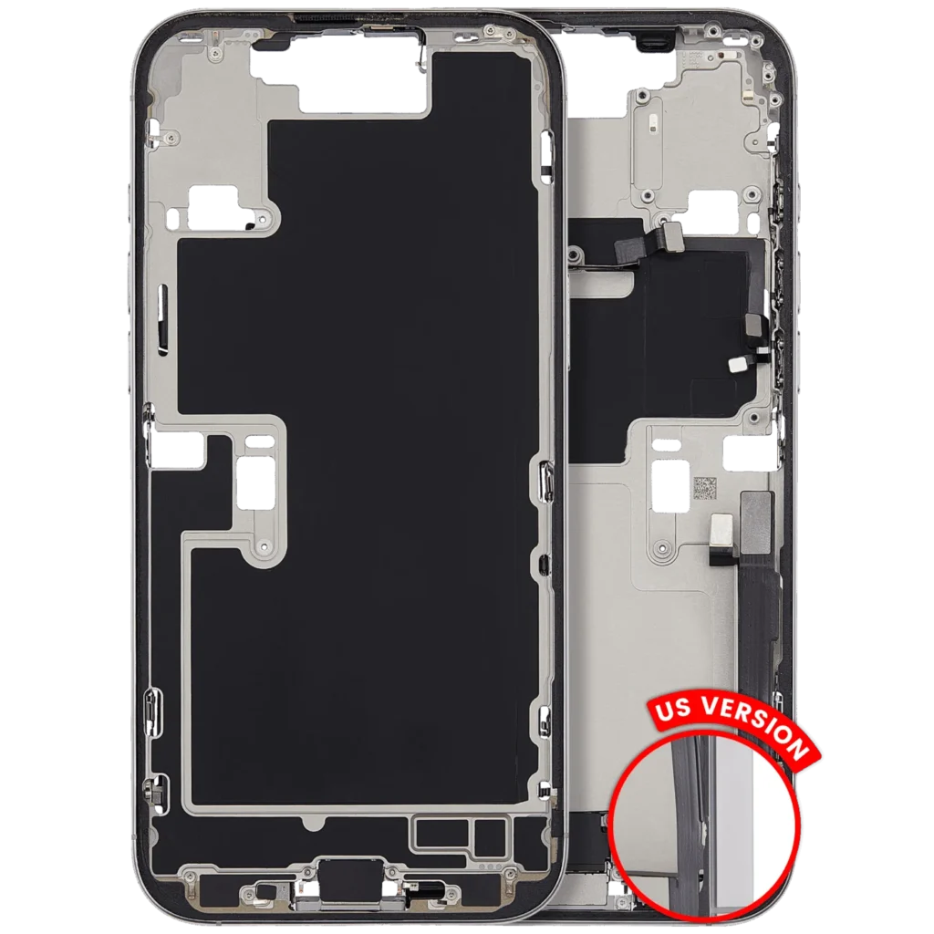 Mid-Frame Housing W/ Charging Port Flex & Small Parts For iPhone 16 Pro Max (US Version) (Used OEM Pull: Grade C) (White Titanium)