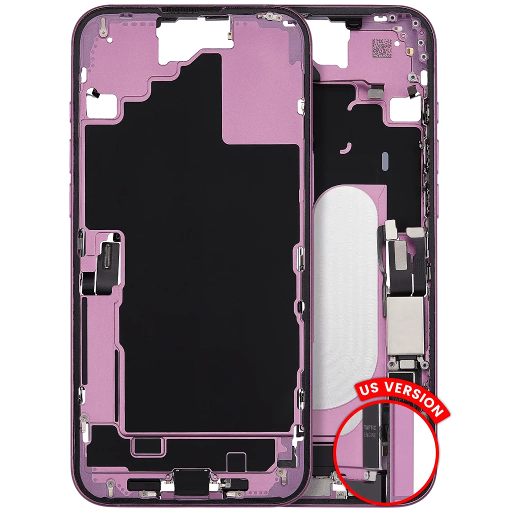 Mid-Frame Housing W/ Charging Port Flex & Small Parts For iPhone 16 Plus (US Version) (Used OEM Pull: Grade C) (Pink)