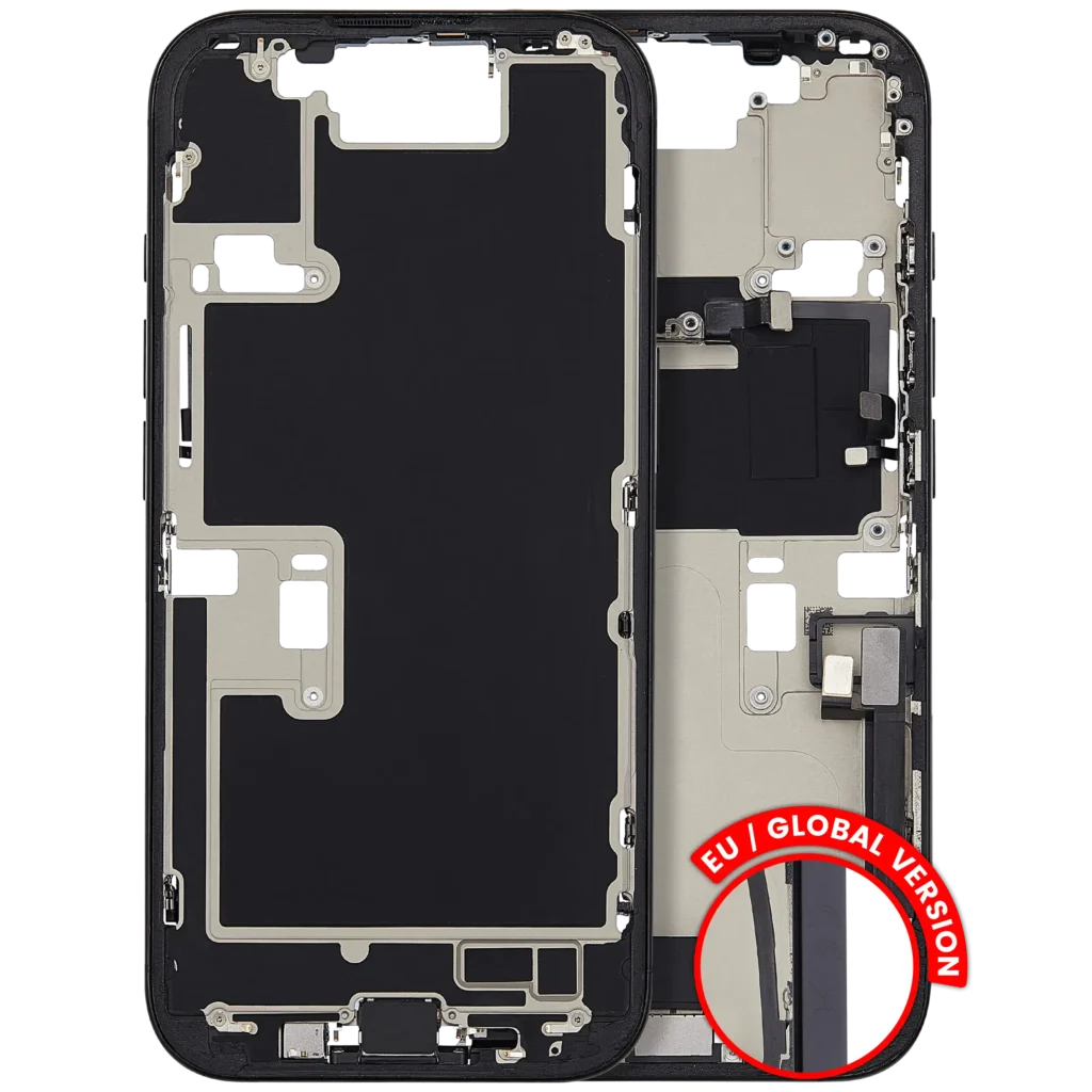 Mid-Frame Housing W/ Charging Port Flex & Small Parts For iPhone 16 Pro (EU / Global Version) (Used OEM Pull: Grade A) (Black Titanium)