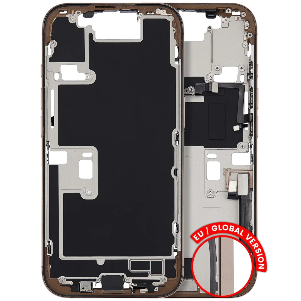 Mid-Frame Housing W/ Charging Port Flex & Small Parts For iPhone 16 Pro (EU / Global Version) (Used OEM Pull: Grade A) (Desert Titanium)