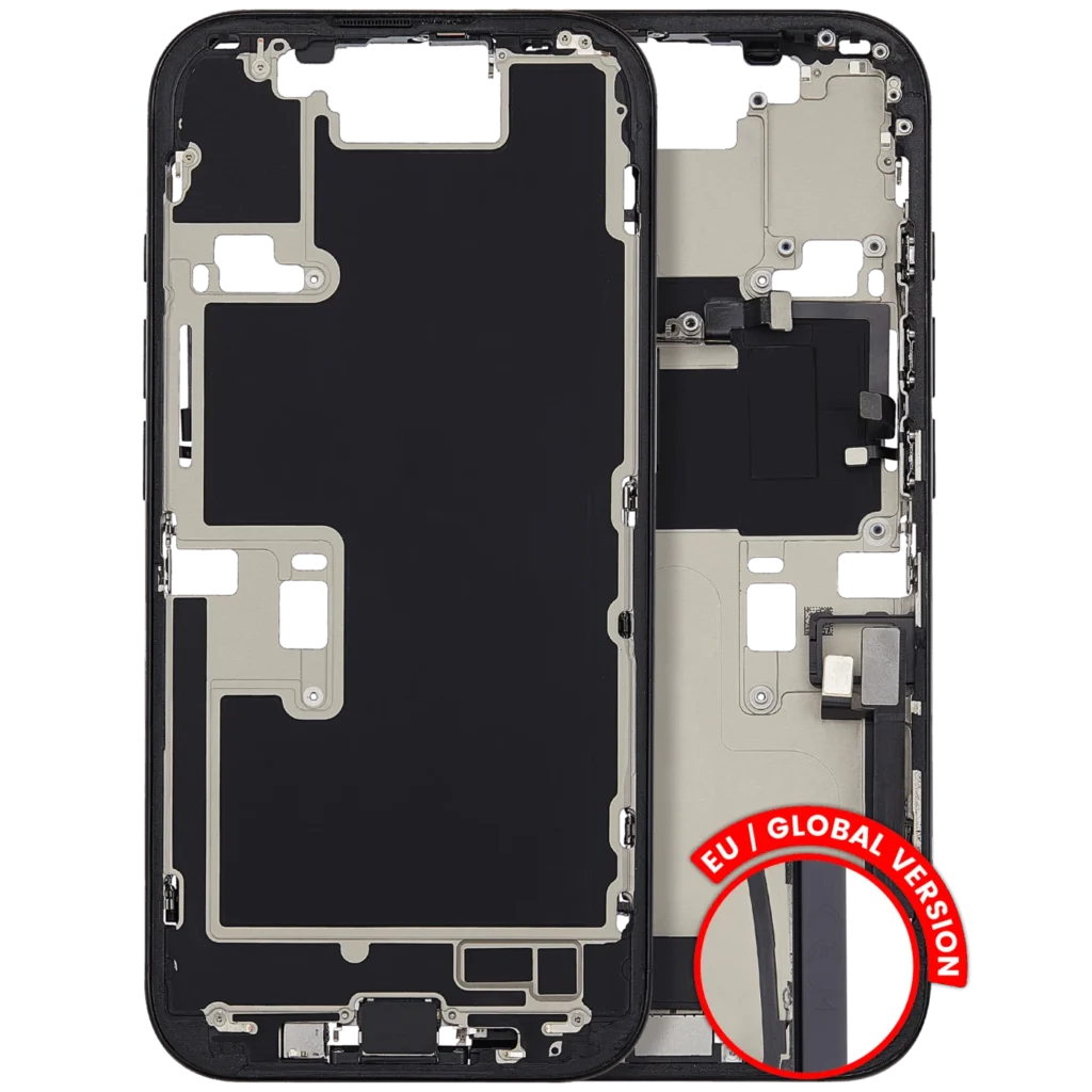 Mid-Frame Housing W/ Charging Port Flex & Small Parts For iPhone 16 Pro (EU / Global Version) (Used OEM Pull: Grade C) (Black Titanium)