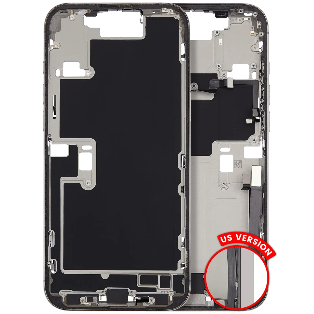 Mid-Frame Housing W/ Charging Port Flex & Small Parts For iPhone 16 Pro Max (US Version) (Used OEM Pull: Grade B) (Natural Titanium)