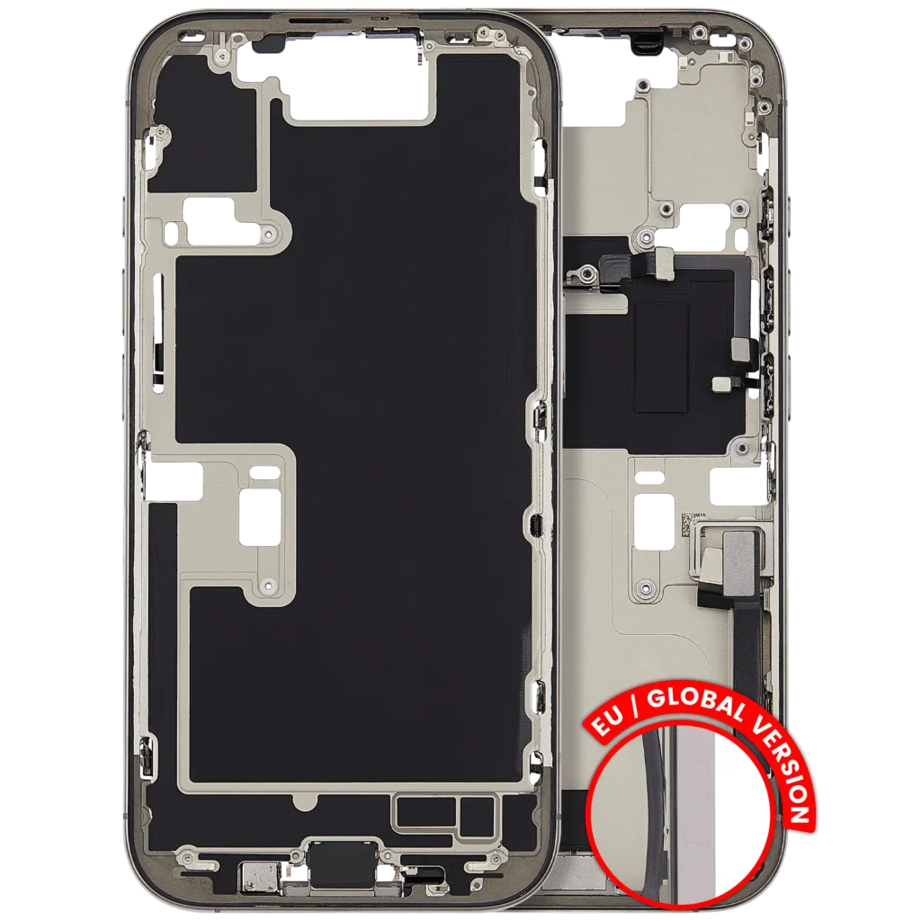 Mid-Frame Housing W/ Charging Port Flex & Small Parts For iPhone 16 Pro (EU / Global Version) (Used OEM Pull: Grade C) (Natural Titanium)