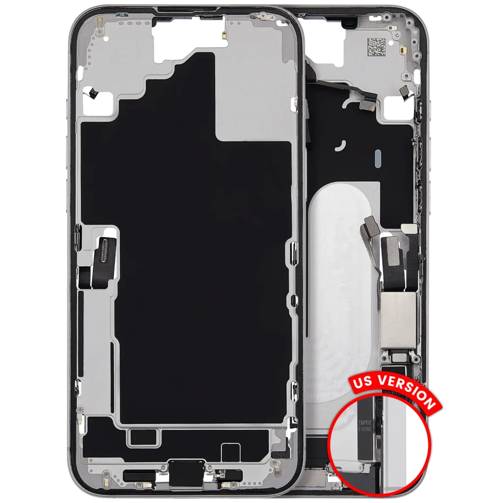 Mid-Frame Housing W/ Charging Port Flex & Small Parts For iPhone 16 Plus (US Version) (Used OEM Pull: Grade B) (White)